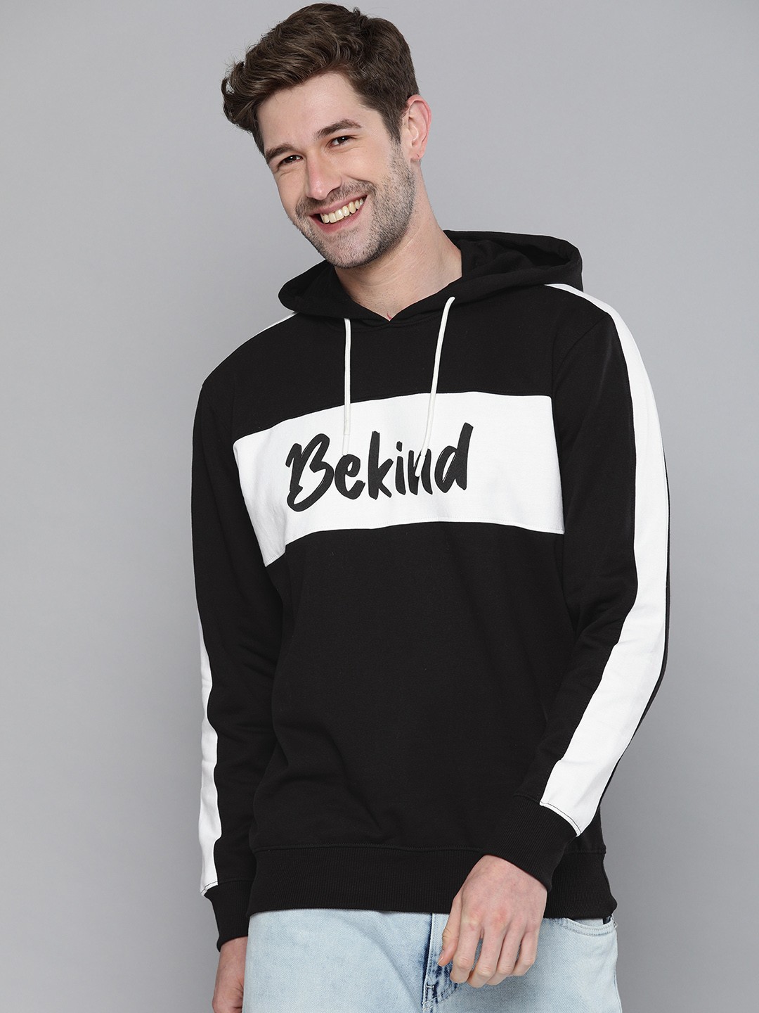 

HERE&NOW Men Black Printed Hooded Sweatshirt