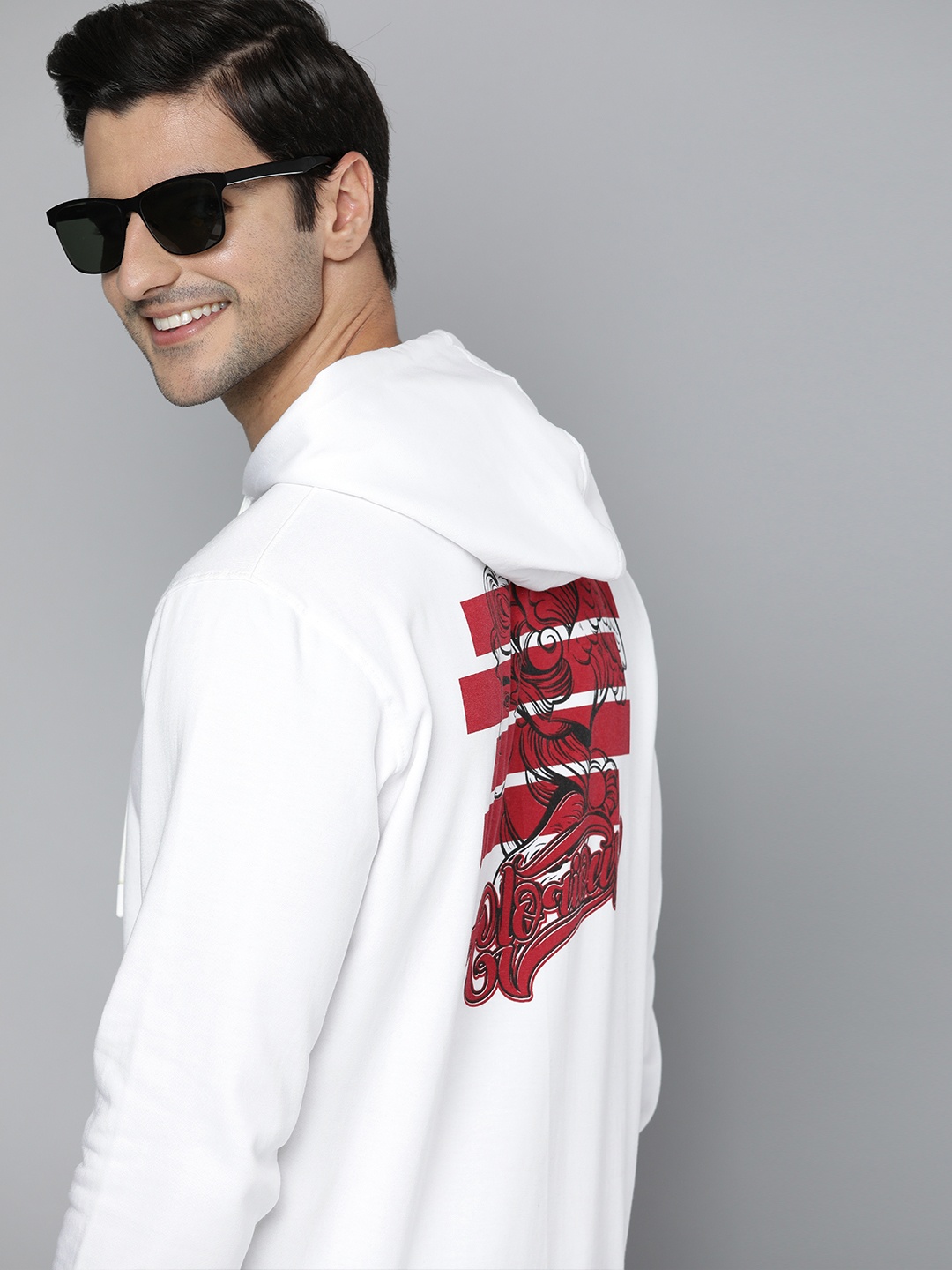 

HERE&NOW Men White Hooded Sweatshirt