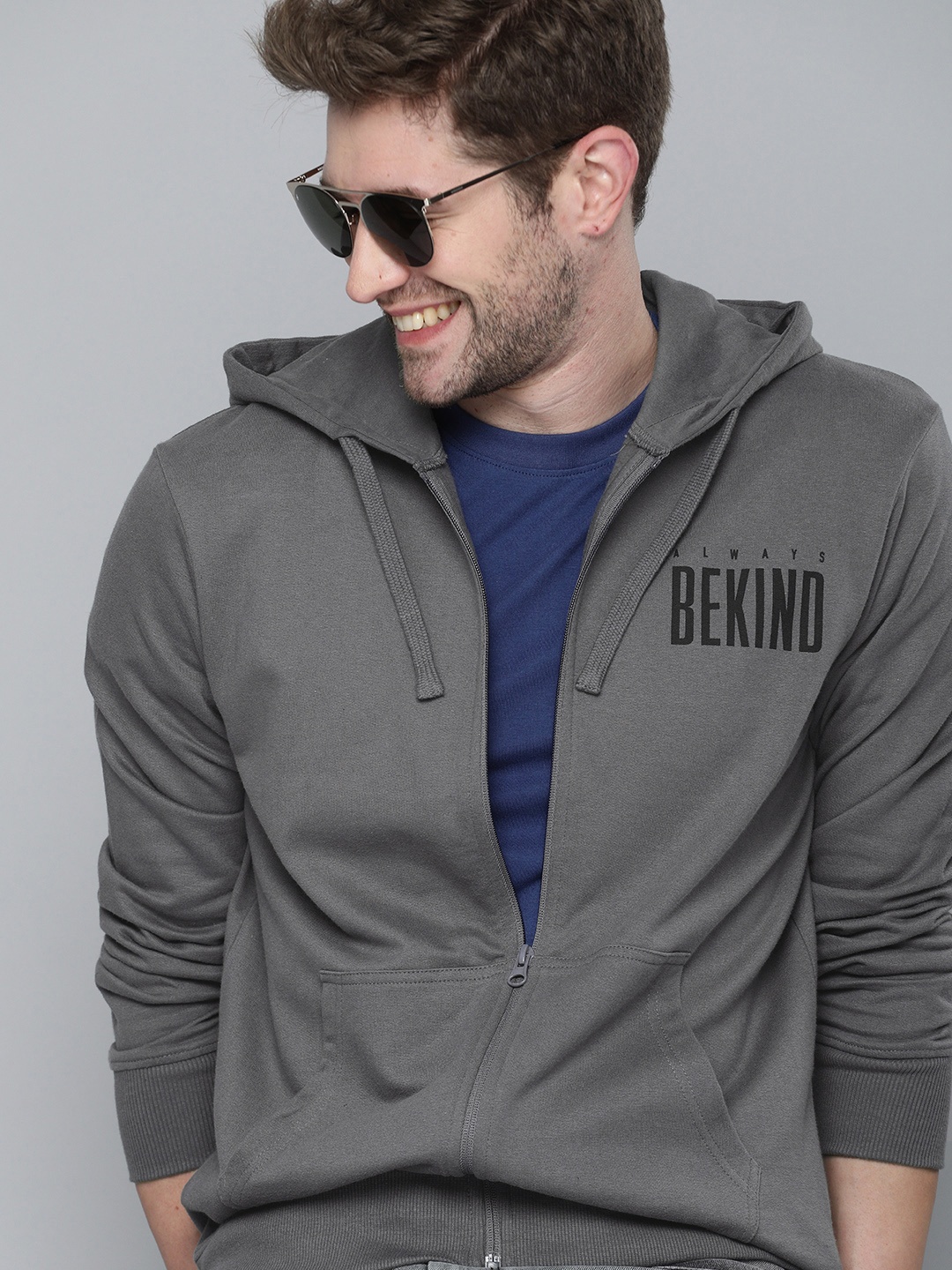 

HERE&NOW Men Charcoal Grey Hooded Sweatshirt
