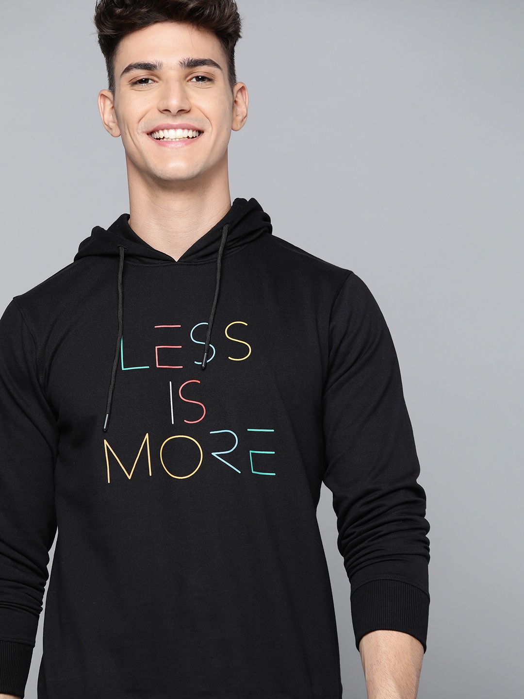 

HERE&NOW Men Black Printed Hooded Sweatshirt