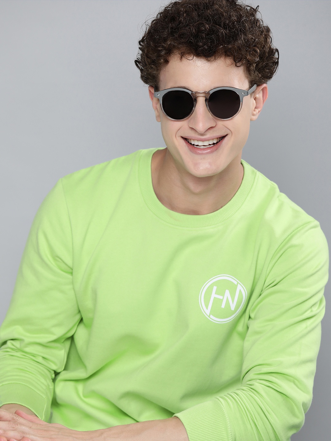 

HERE&NOW Men Light Green Solid Sweatshirt