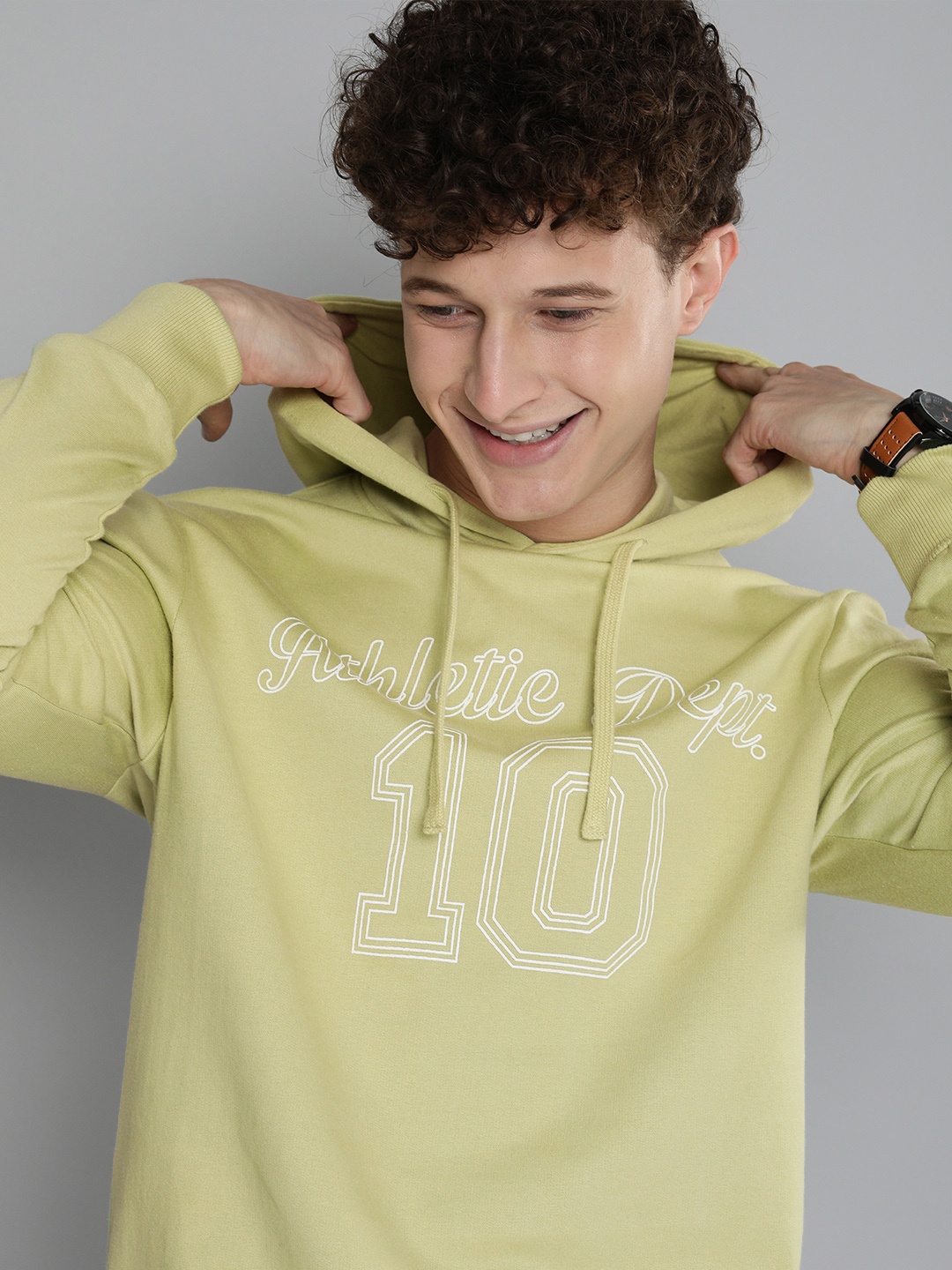 

HERE&NOW Men Green Printed Hooded Sweatshirt