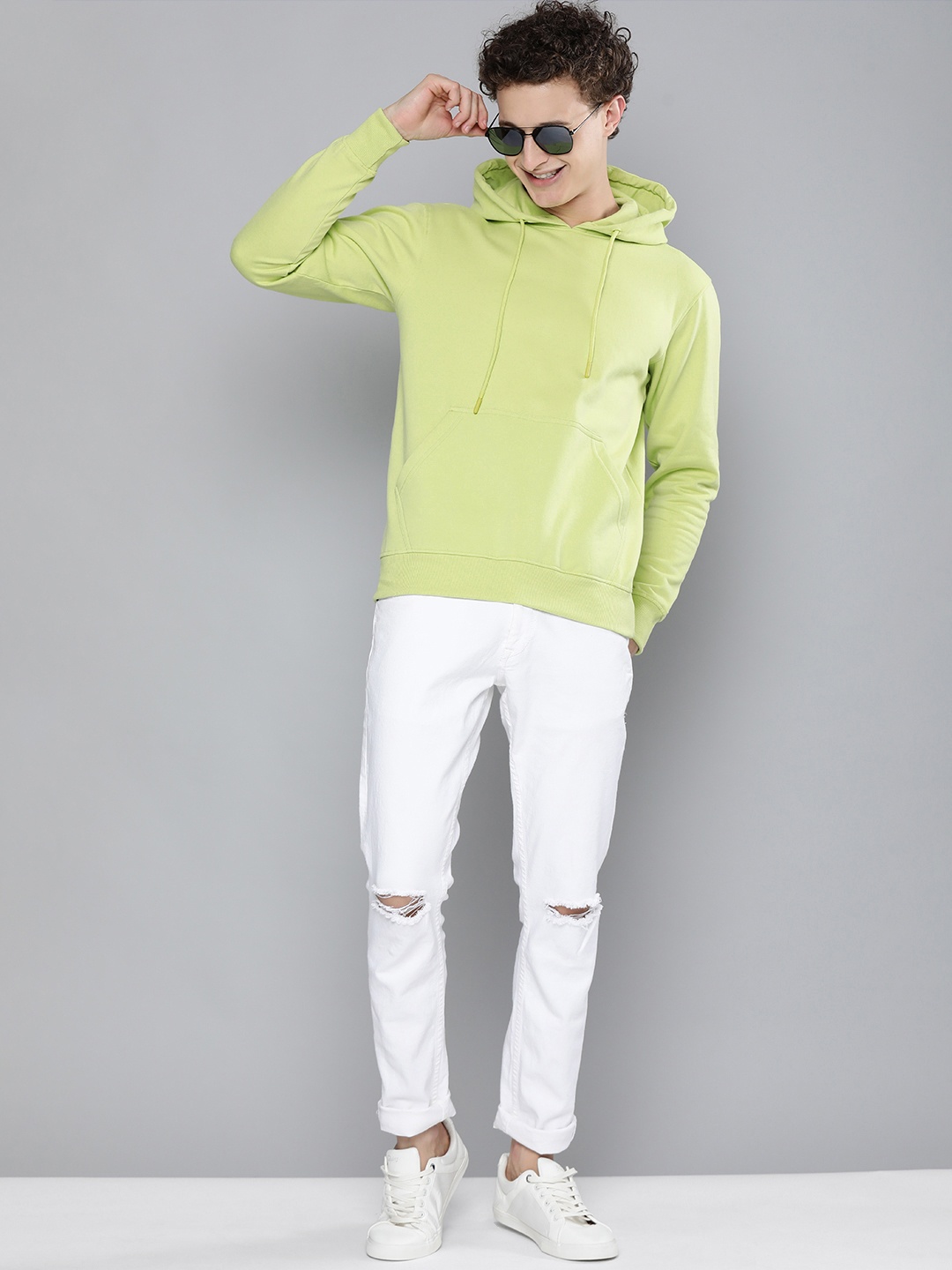 

HERE&NOW Men Lime Green Hooded Sweatshirt
