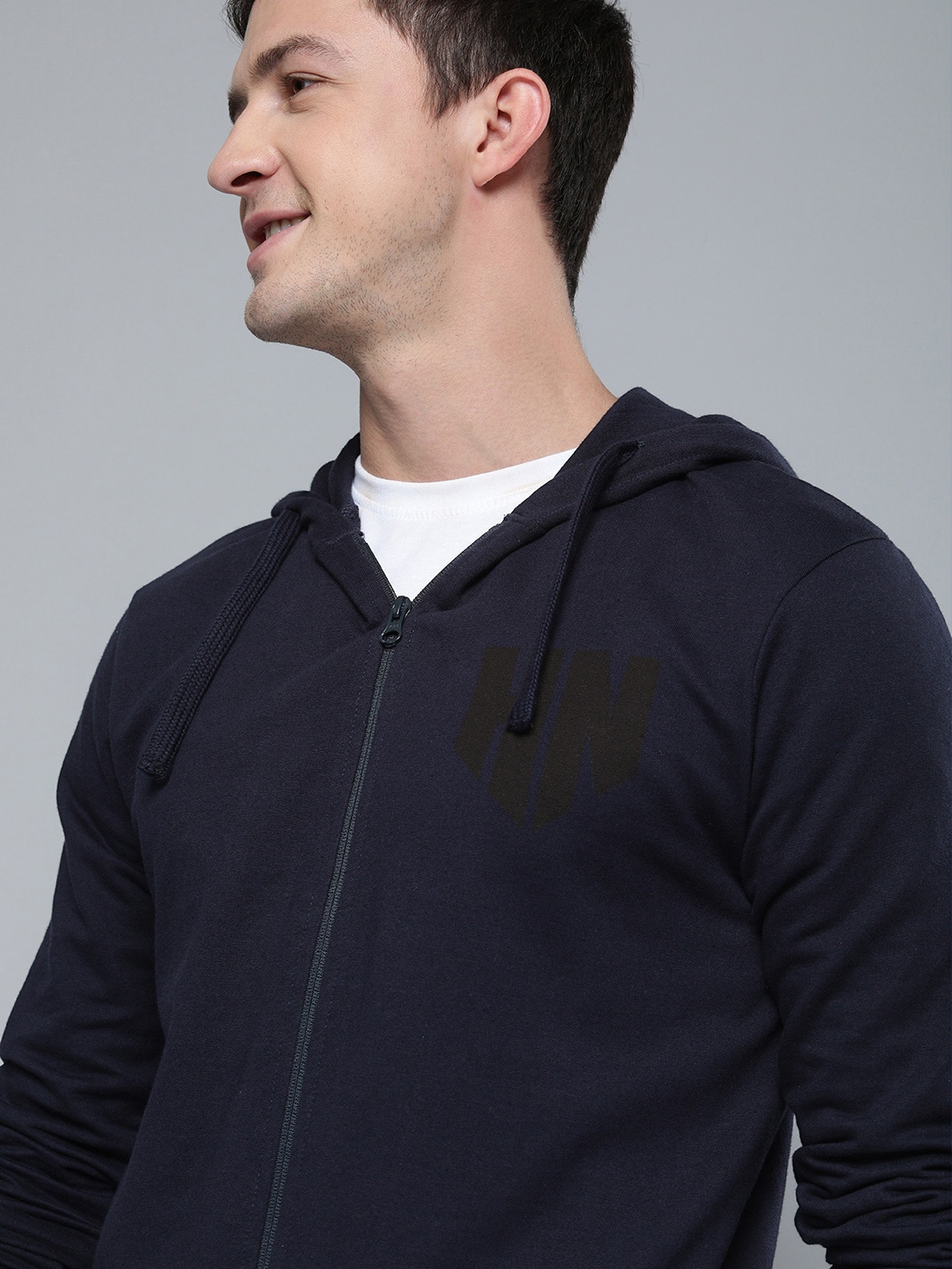 

HERE&NOW Men Navy Blue Hooded Sweatshirt