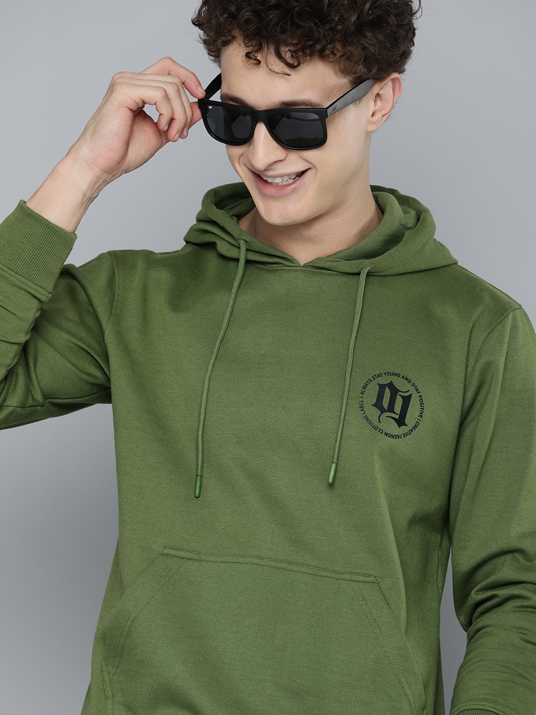 

HERE&NOW Men Green Hooded Sweatshirt