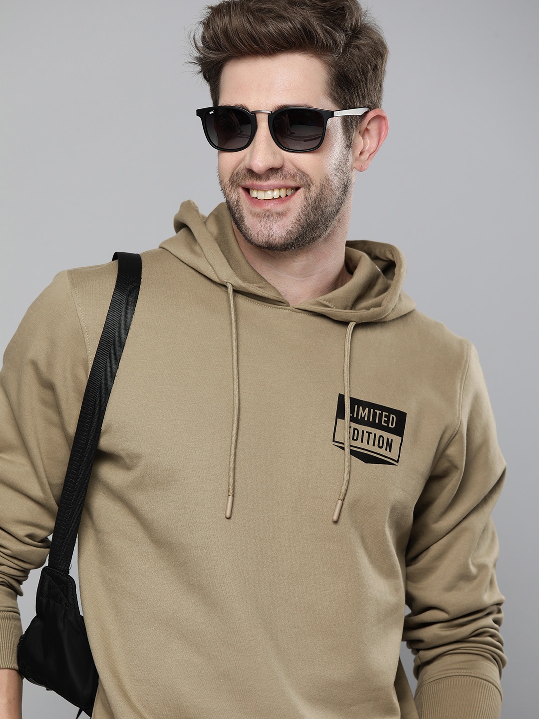 

HERE&NOW Men Brown & Black Printed Hooded Sweatshirt