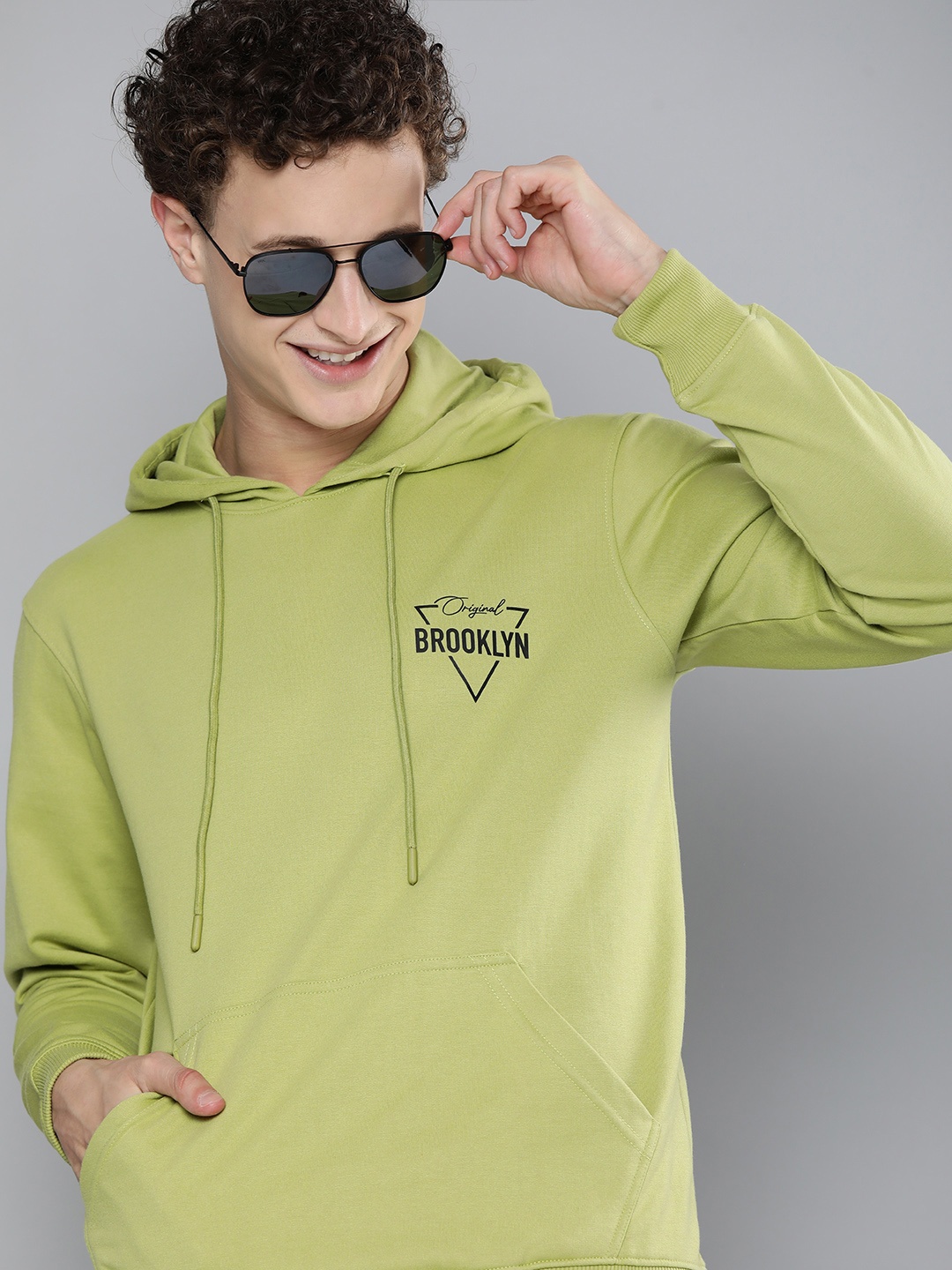 

HERE&NOW Men Green Printed Hooded Sweatshirt