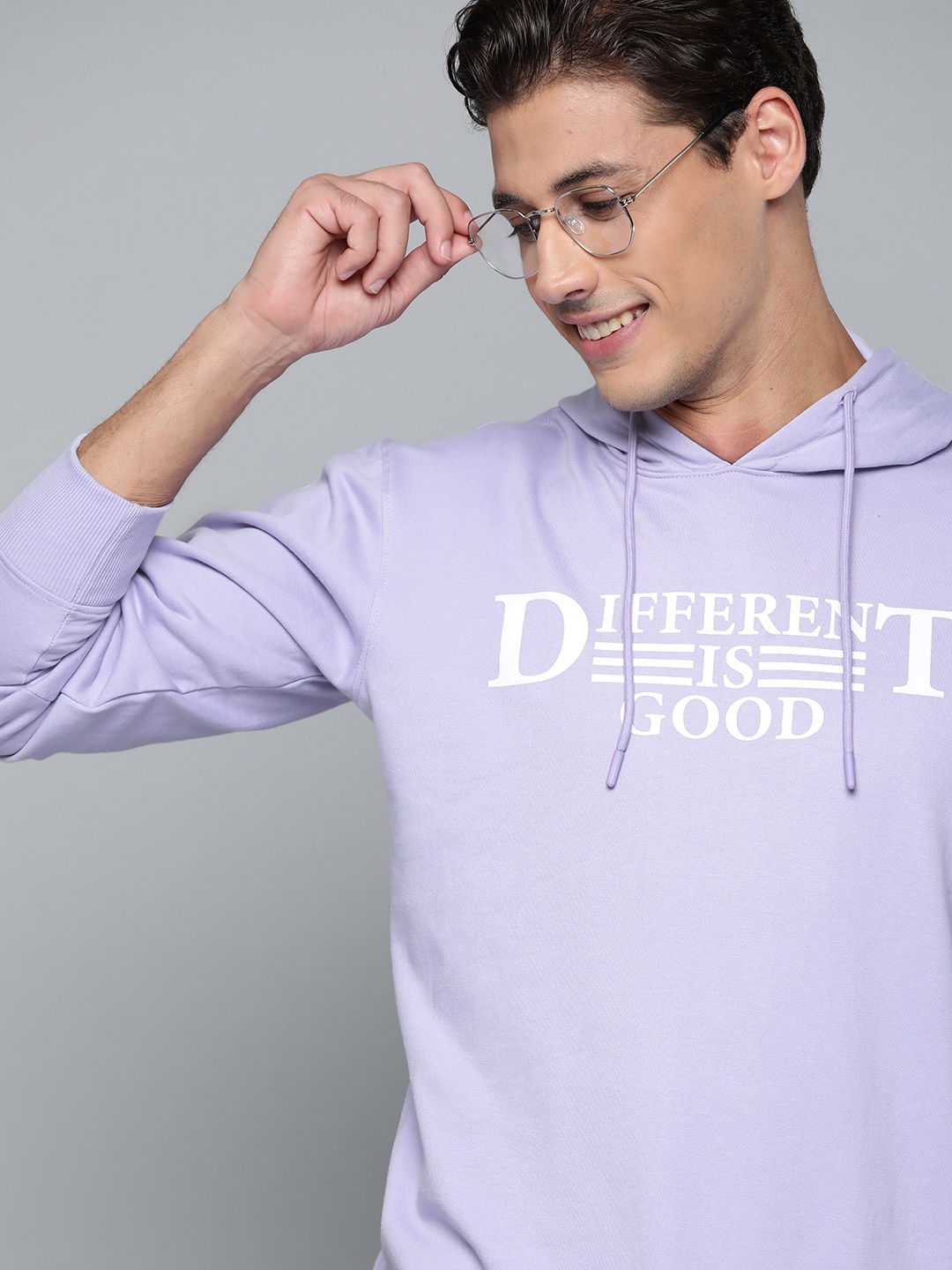 

HERE&NOW Men Lavender Typography Printed Sweatshirt