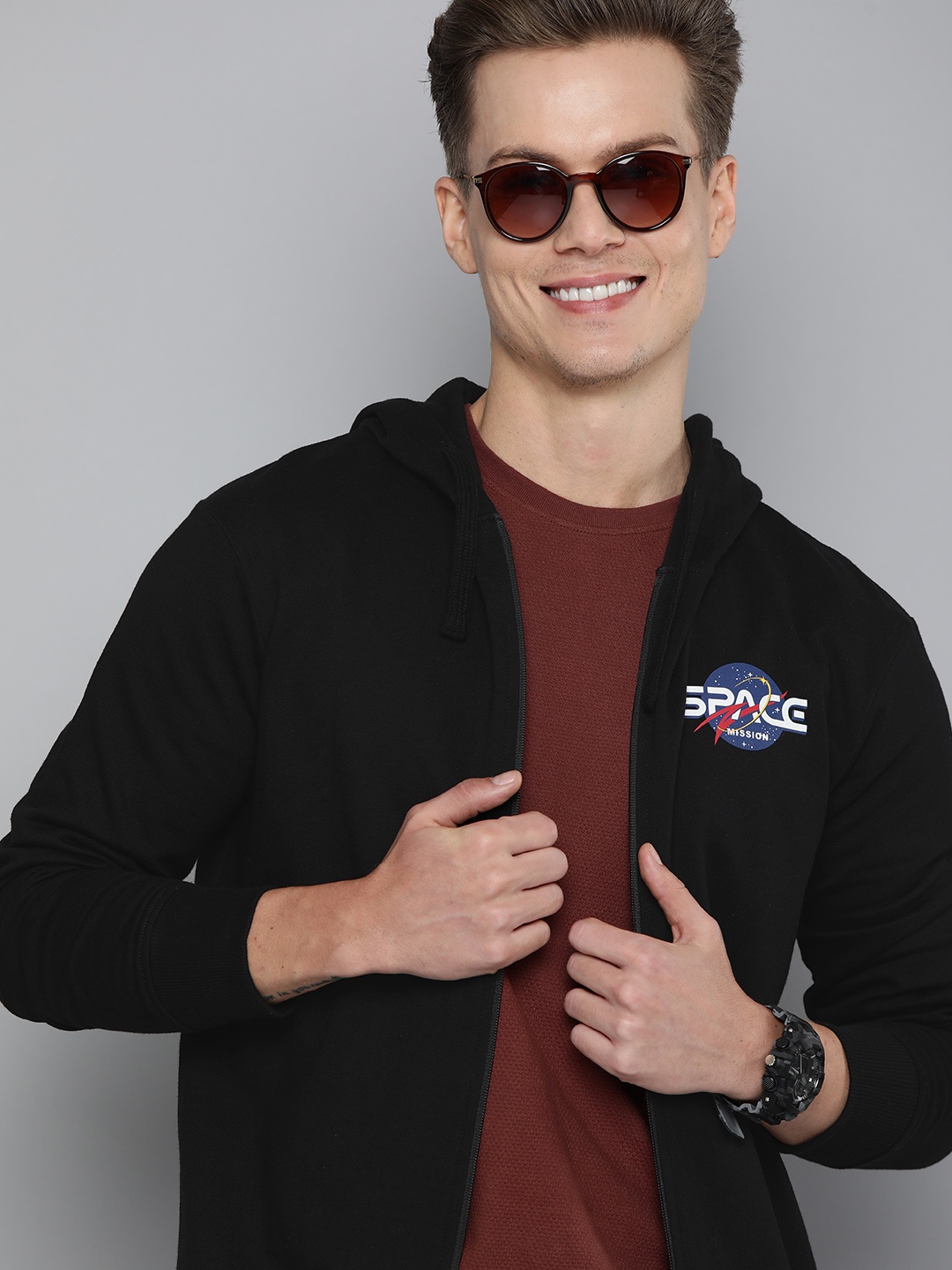 

HERE&NOW Men Black Hooded Sweatshirt