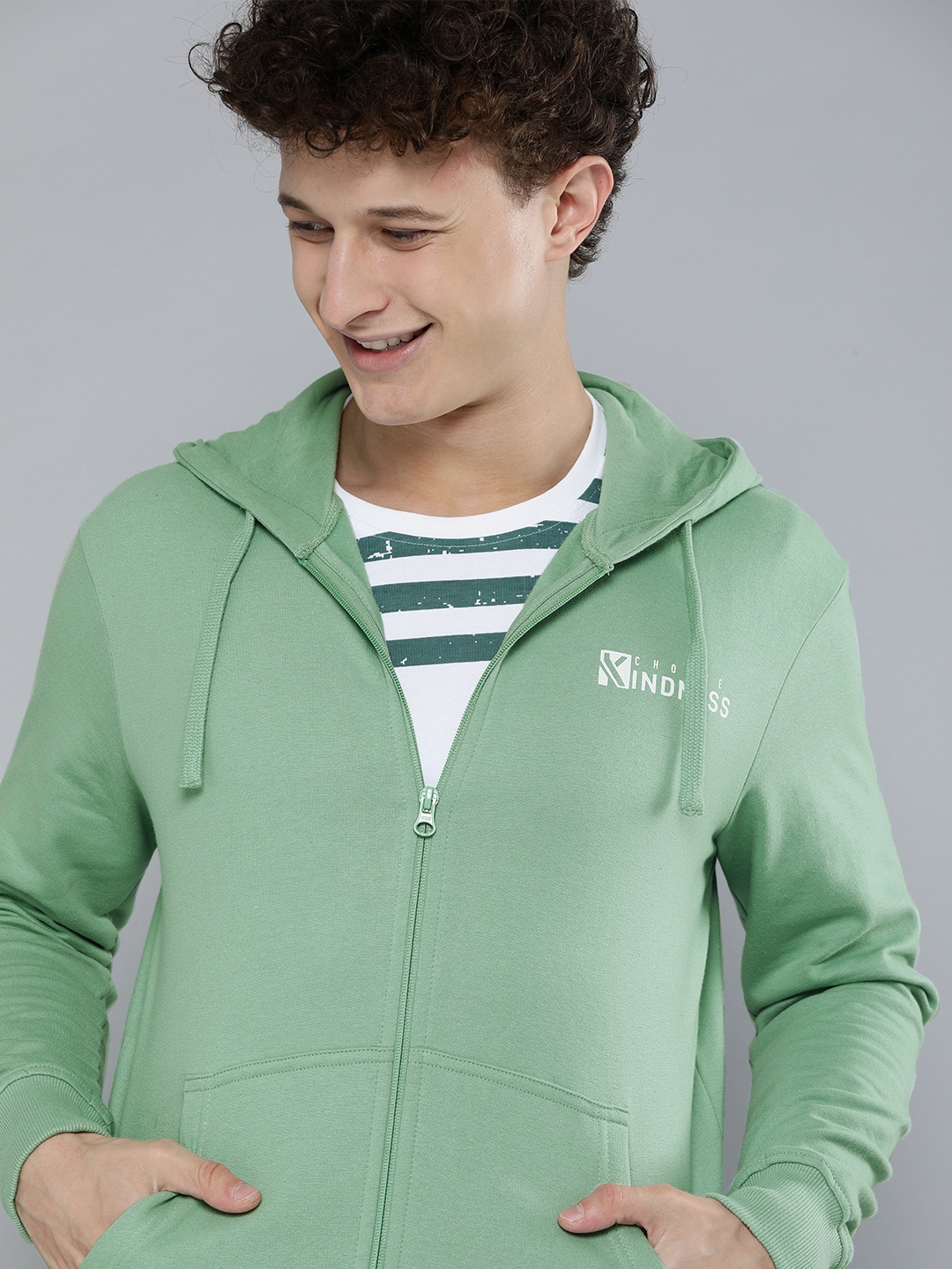 

HERE&NOW Men Green Hooded Sweatshirt