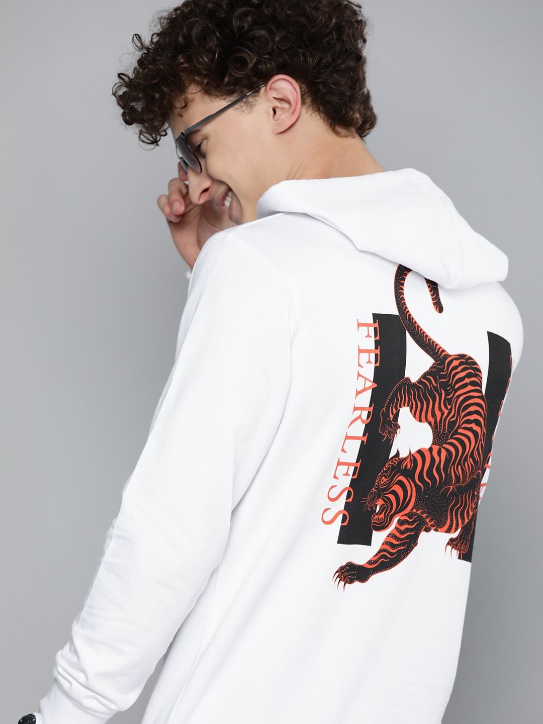 

HERE&NOW Men White Printed Hooded Sweatshirt