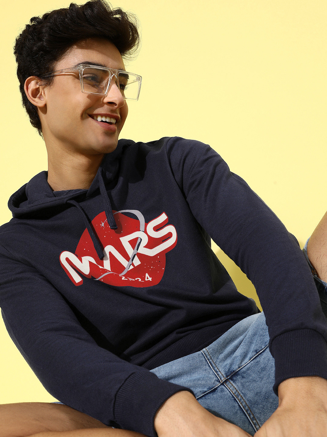 

HERE&NOW Men Navy Blue Printed Graphic Sweatshirt