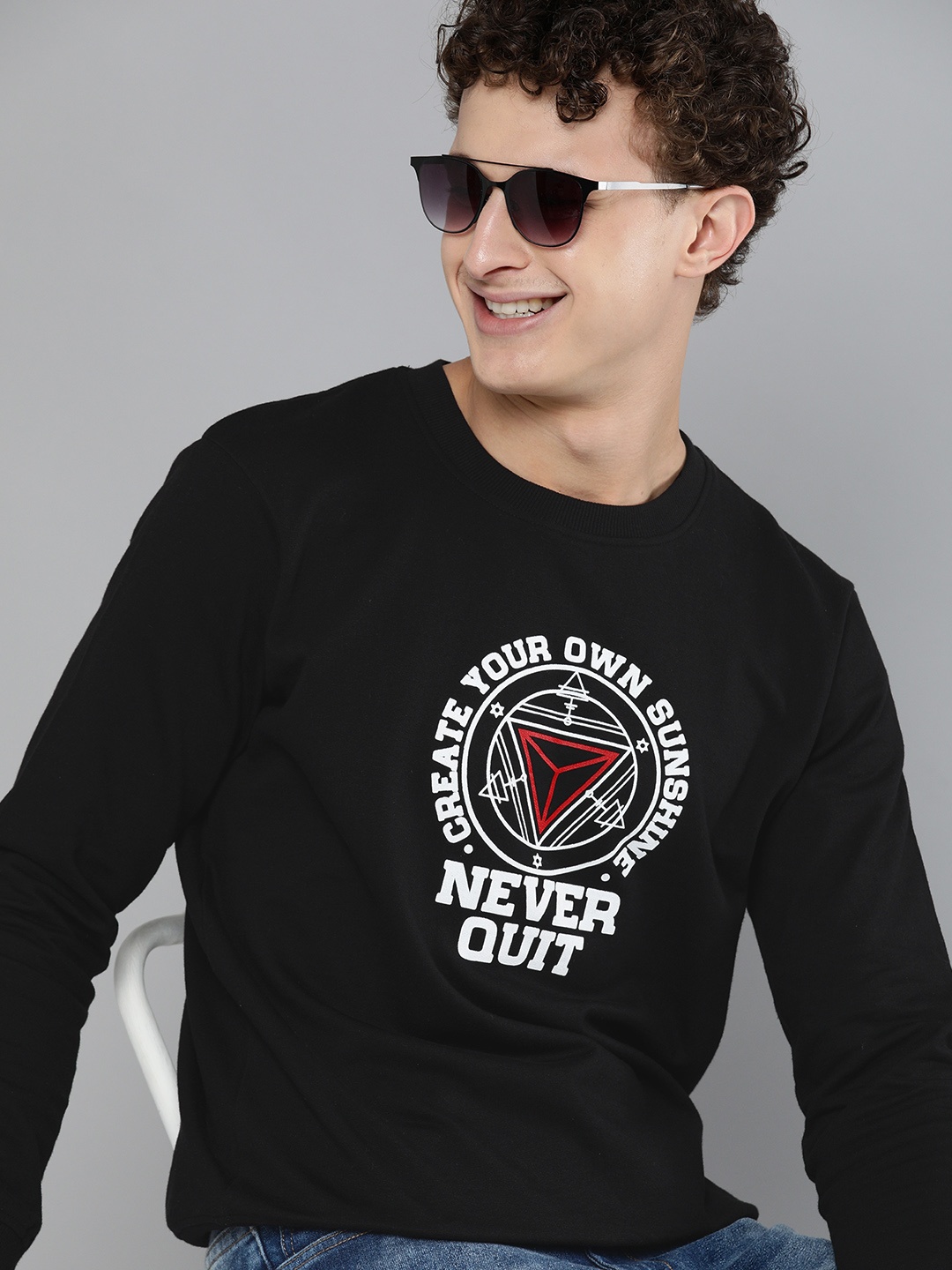 

HERE&NOW Men Black & White Printed Sweatshirt