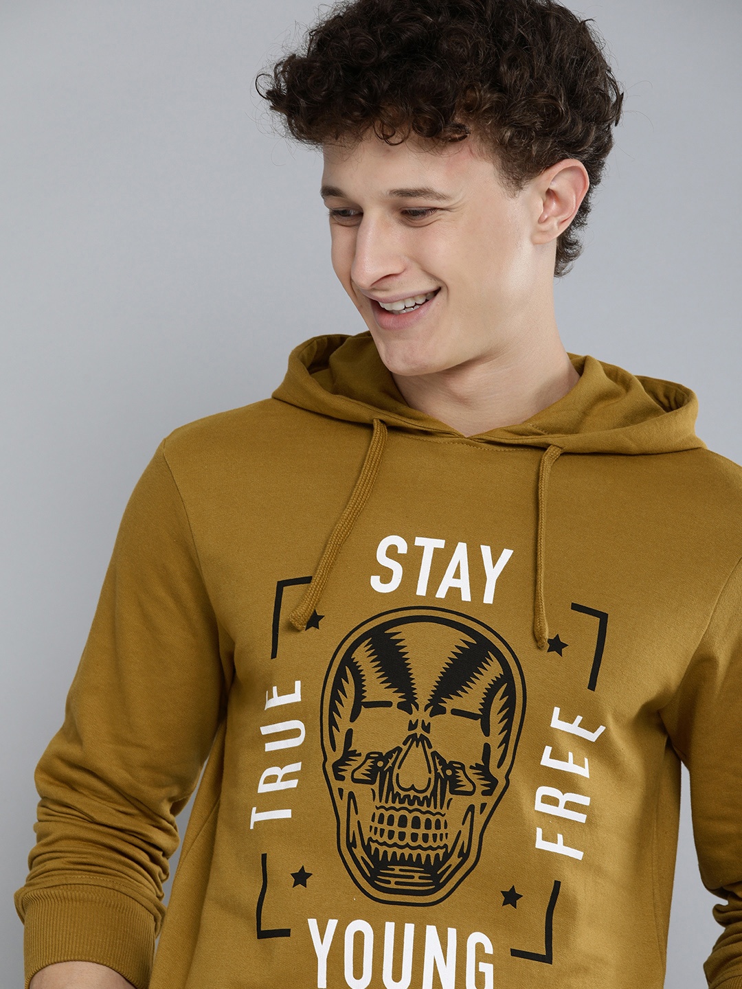 

HERE&NOW Men Brown Printed Hooded Sweatshirt