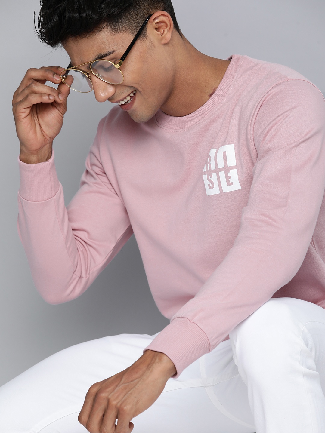 

HERE&NOW Men Pink & White Printed Sweatshirt