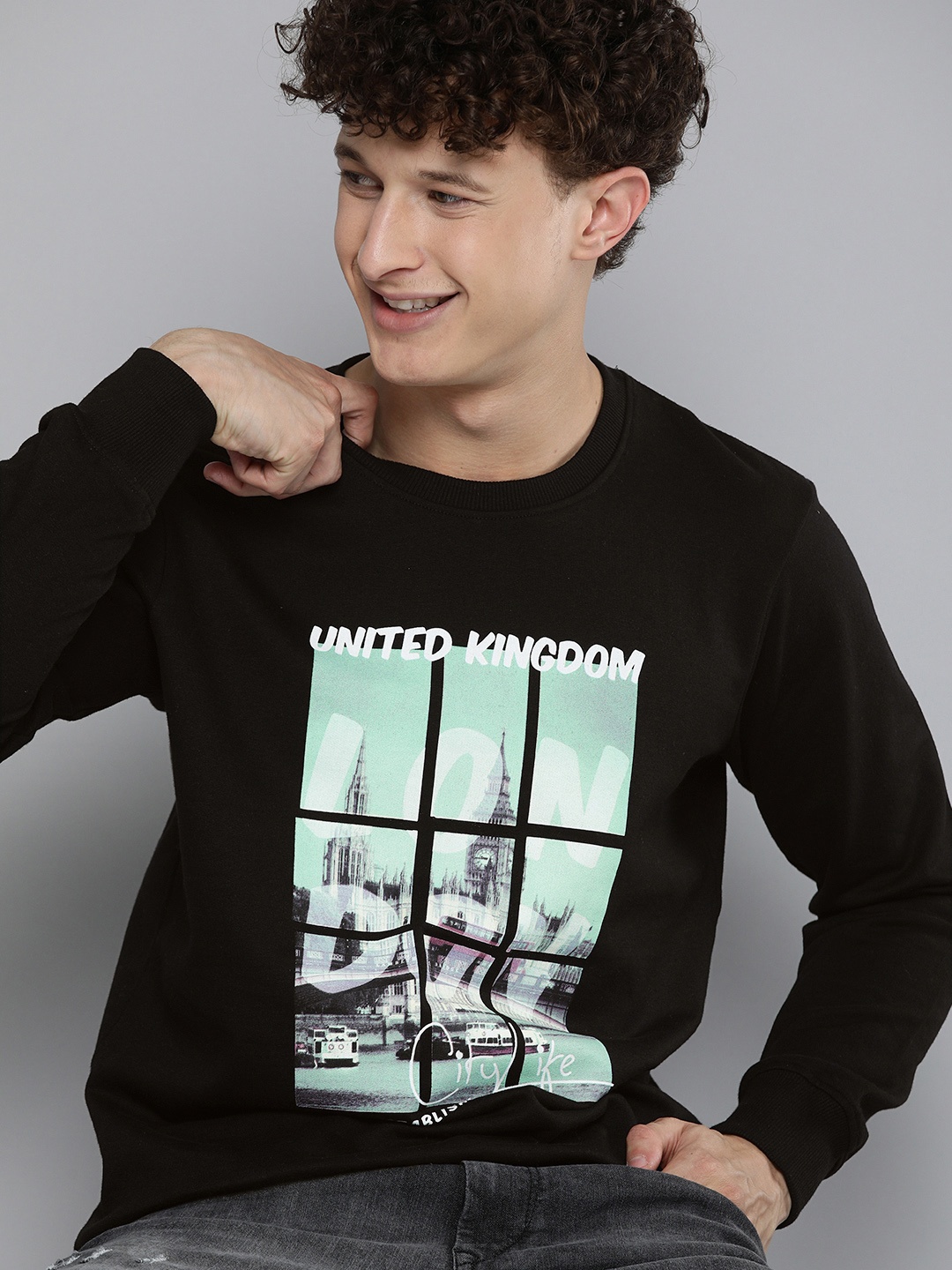 

HERE&NOW Men Black Printed Pullover Sweatshirt