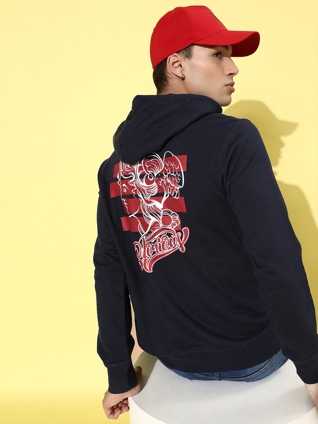 

HERE&NOW Men Navy Blue Printed Graphic Sweatshirt