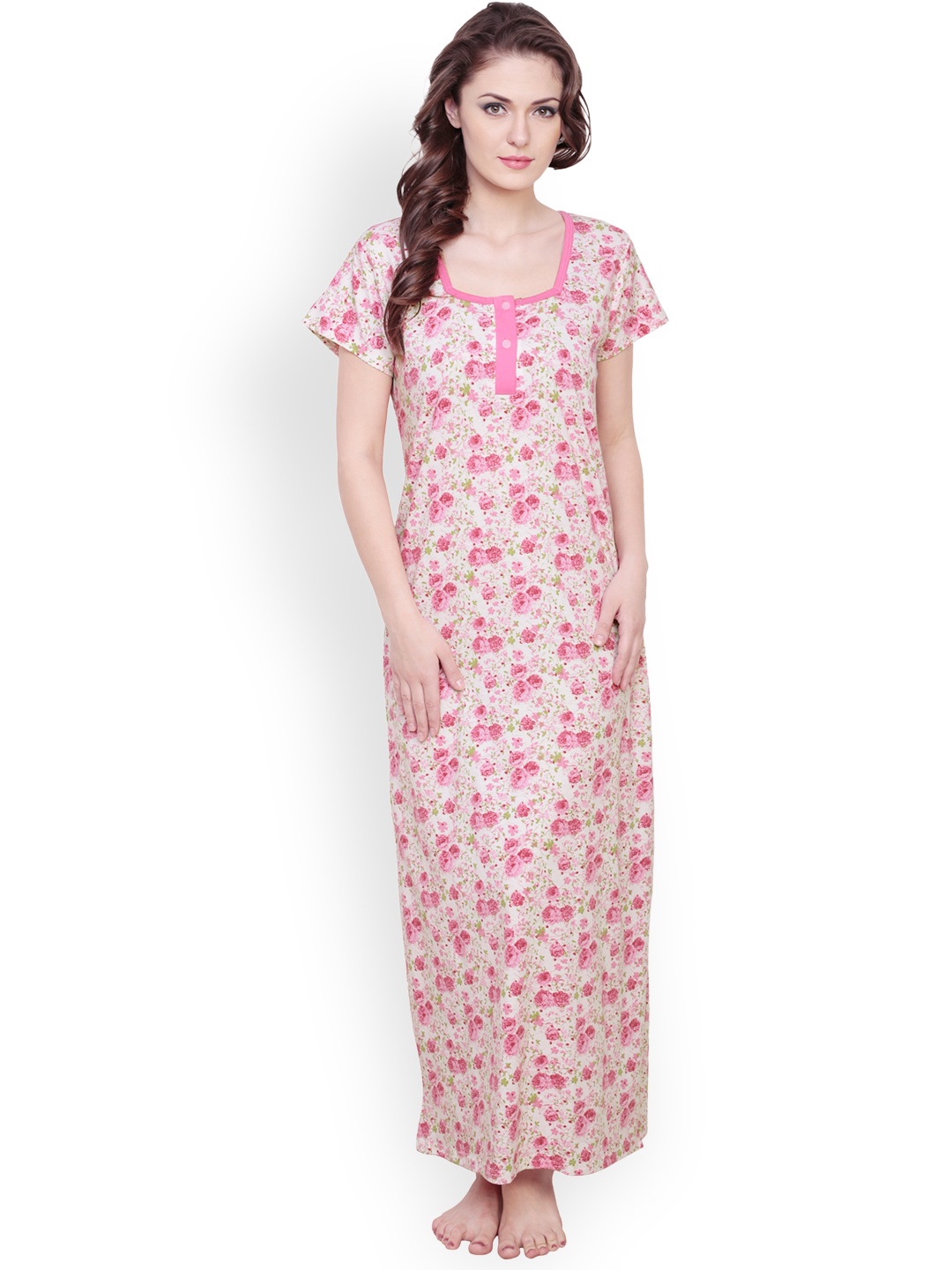 

Claura Pink Floral Print Maxi Nightdress cot-12