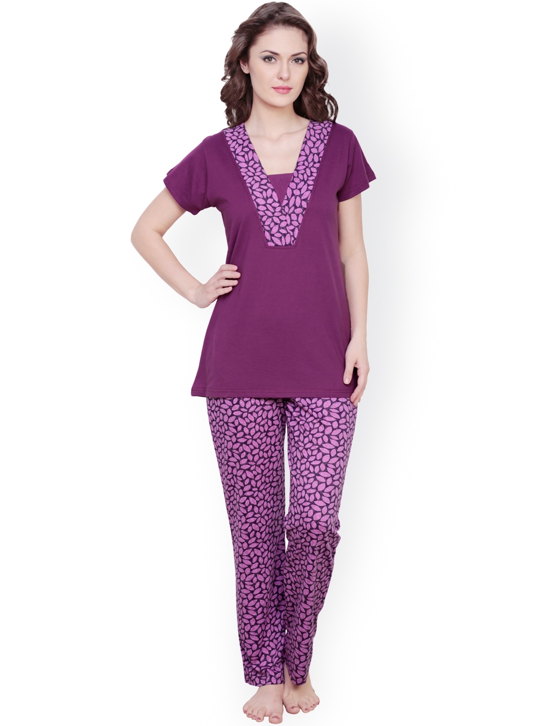 

Claura Purple Printed Night Suit cot-08