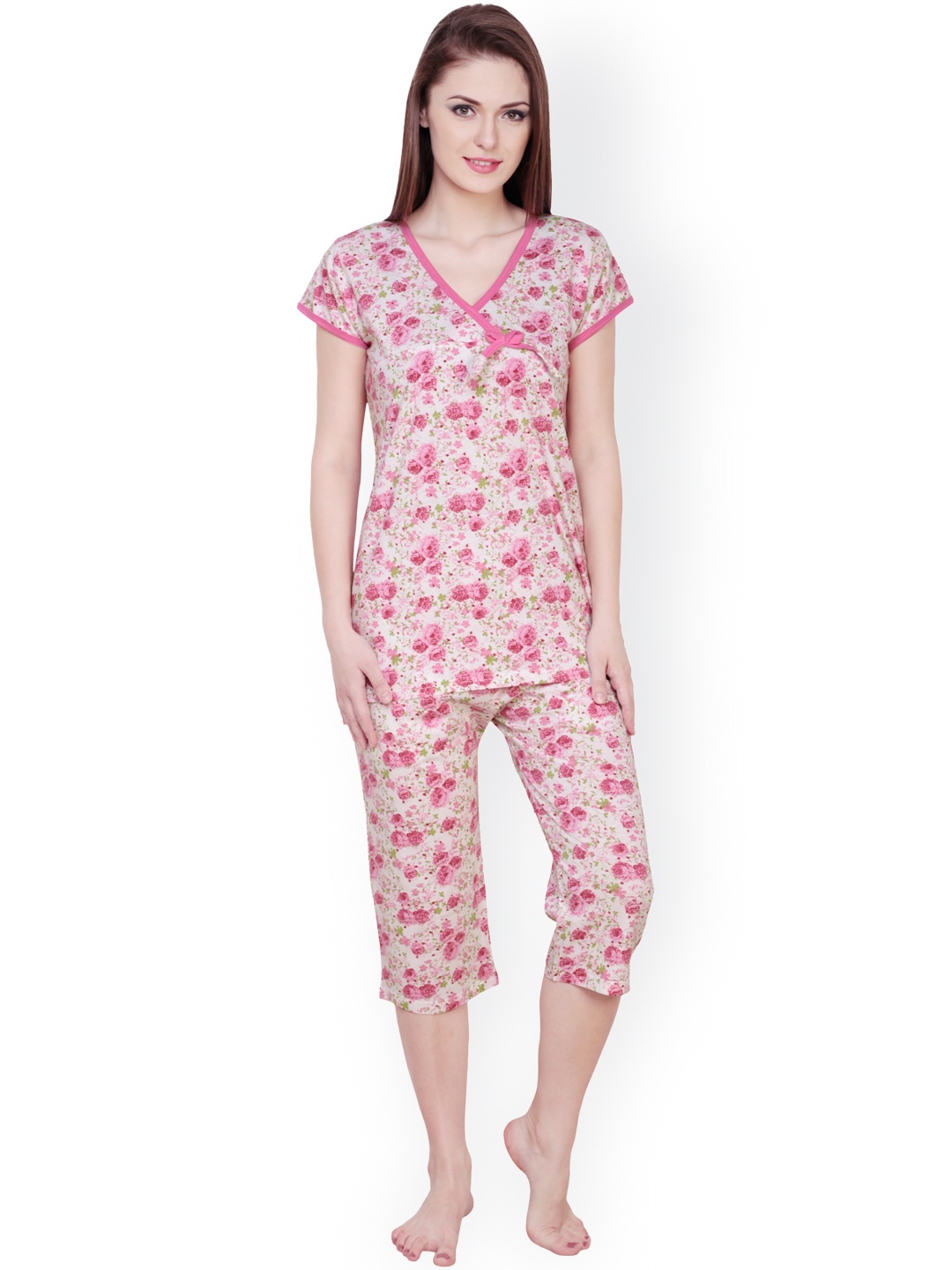 

Claura White & Pink Printed Night Suit cot-06