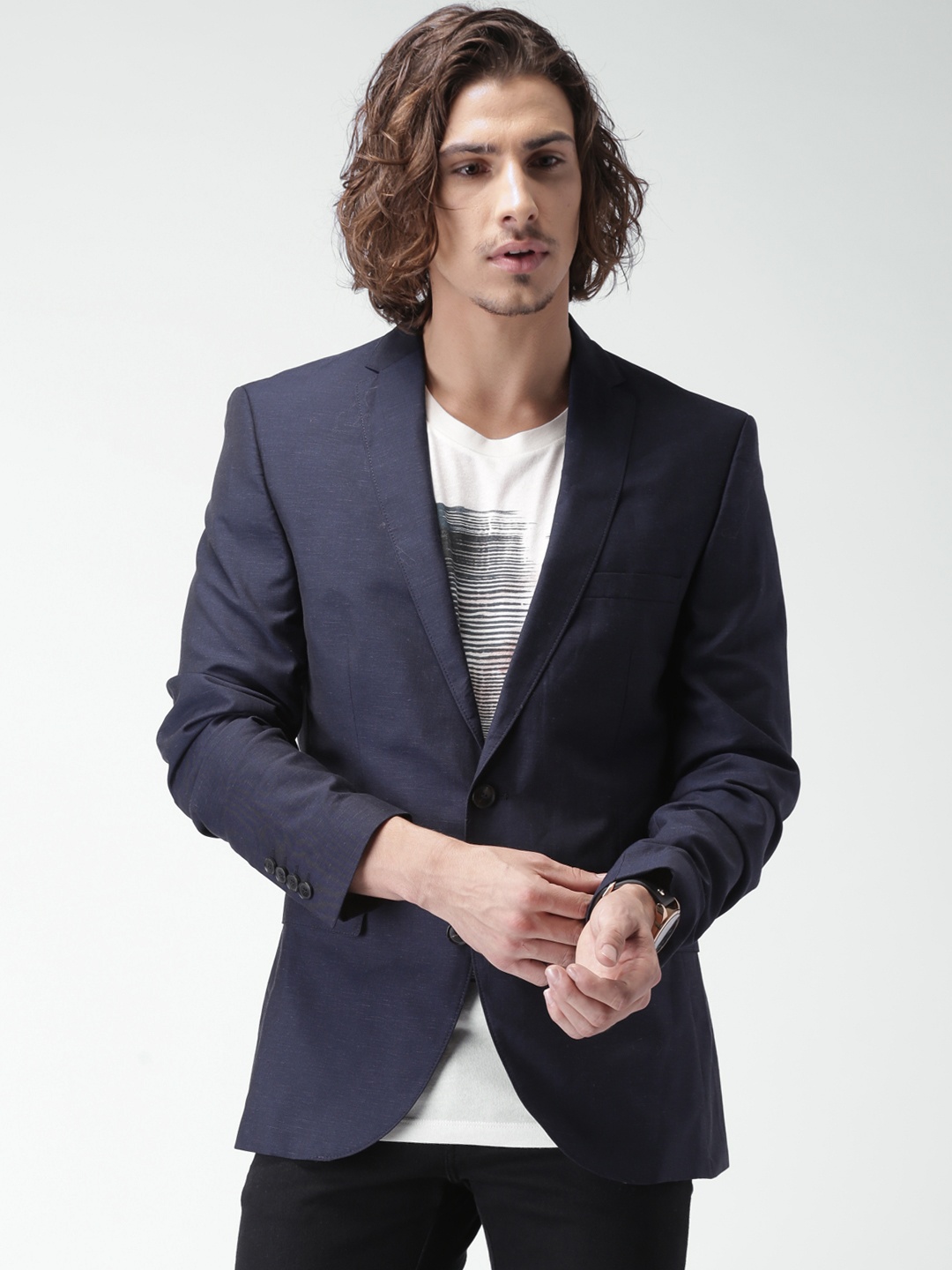 

SELECTED Navy Woollen Slim fit Single-Breasted Blazer, Navy blue