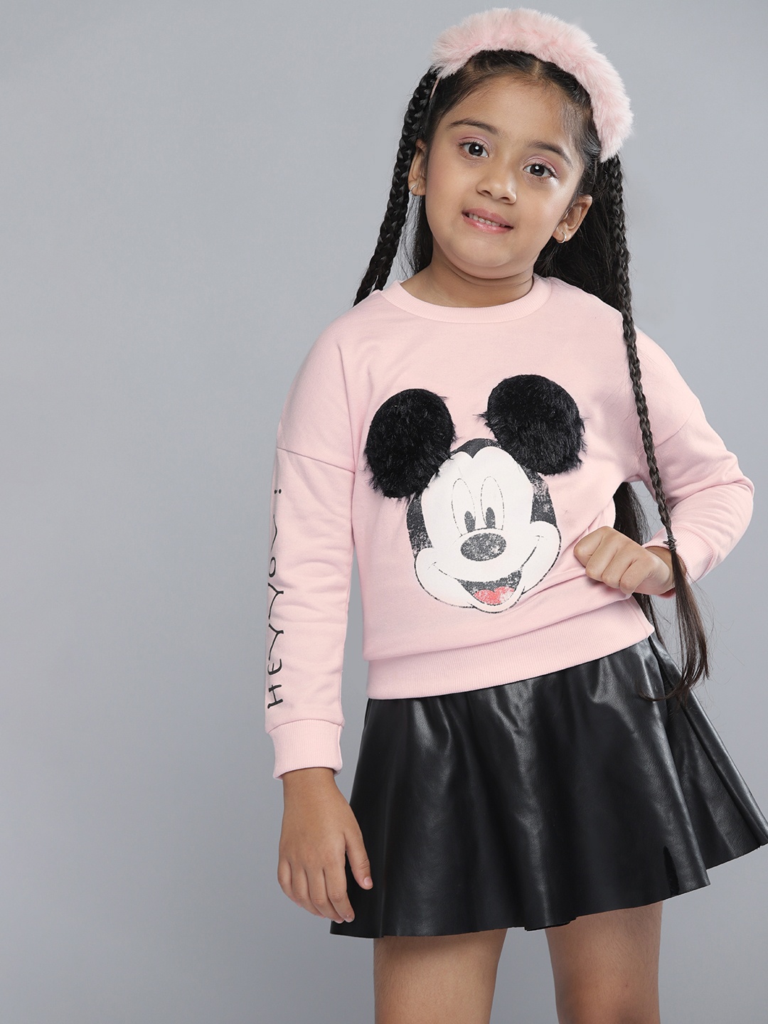

YK Disney Girls Pink & Black Mickey Mouse Print Sweatshirt