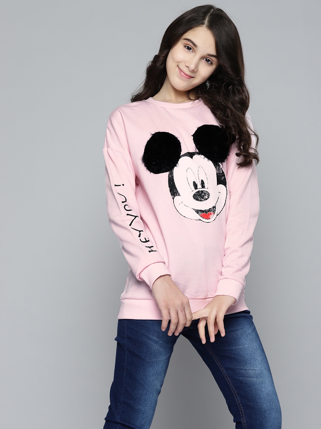 

YK Disney Girls Pink & Black Mickey Mouse Print Sweatshirt
