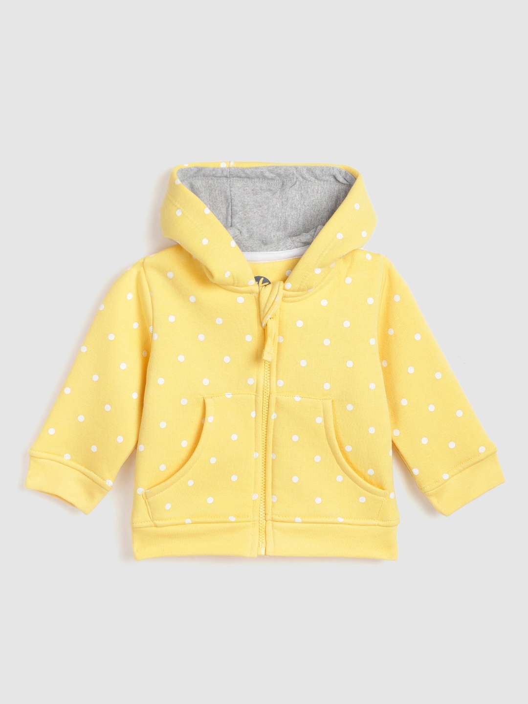 

YK Infant Girls Yellow & White Polka Dots Print Hooded Sweatshirt