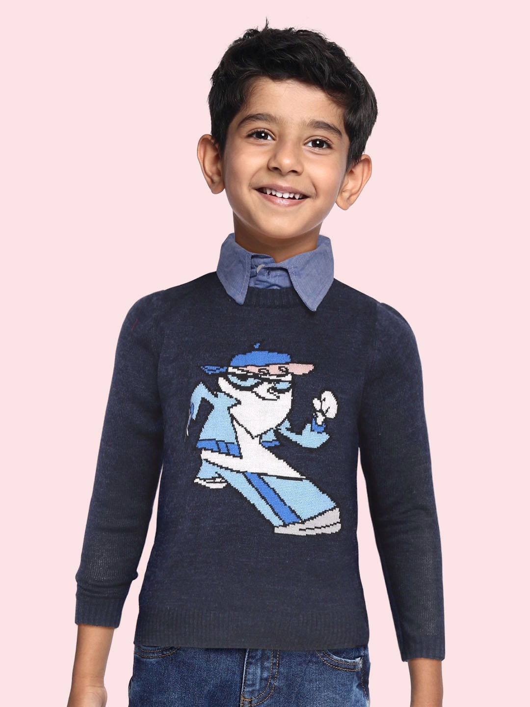 

YK Warner Bros Boys Navy Blue & White Dexter Patterned Pullover