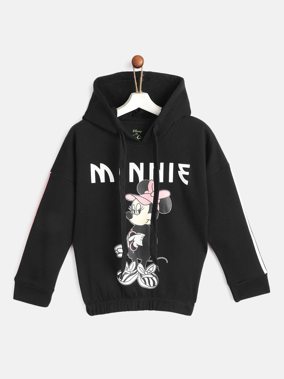 

YK Disney Girls Black & White Minnie Mouse Print Hooded Sweatshirt