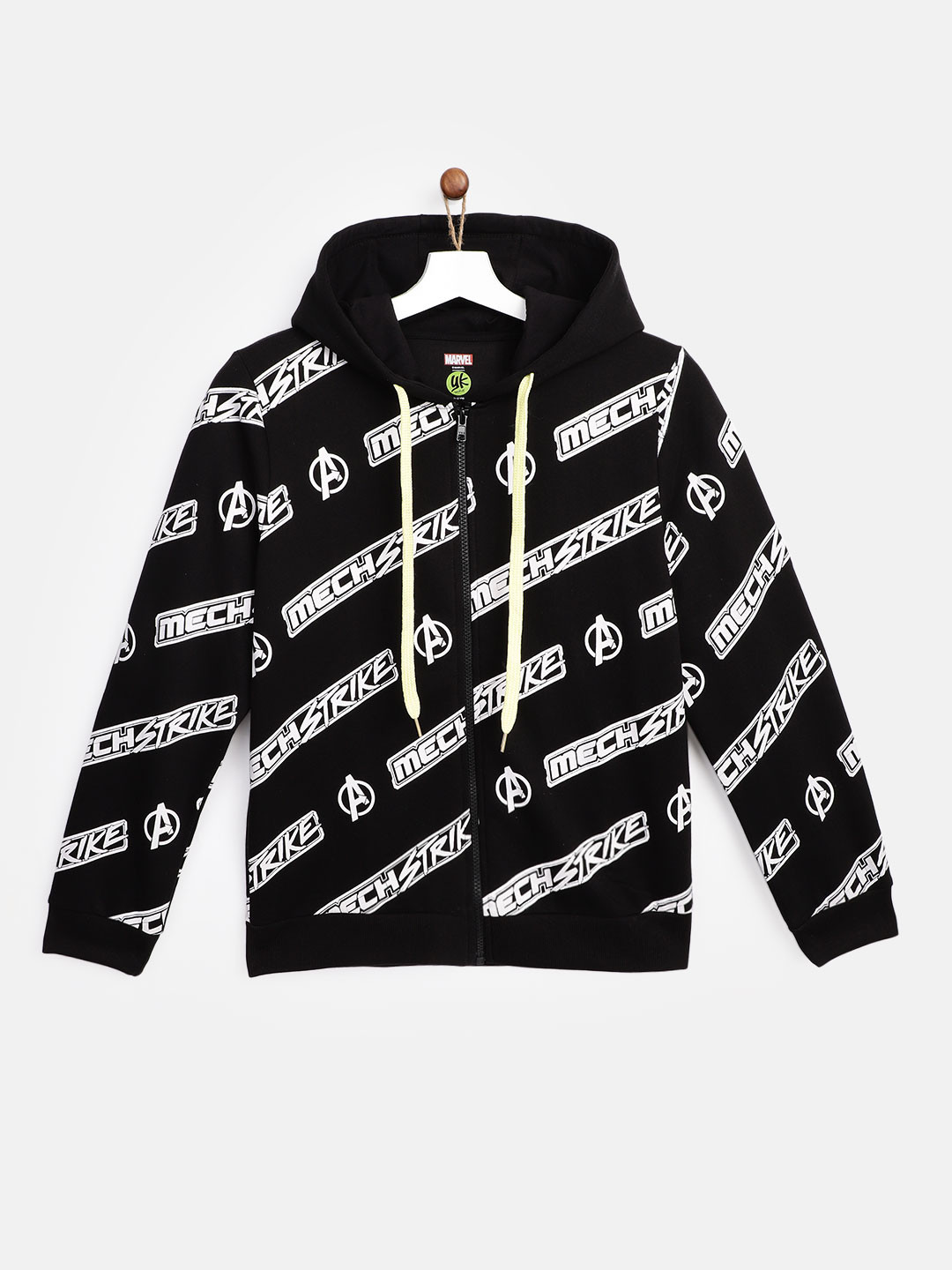 

YK Marvel Boys Black & White Captain America Logo Printed Hooded Sweatshirt