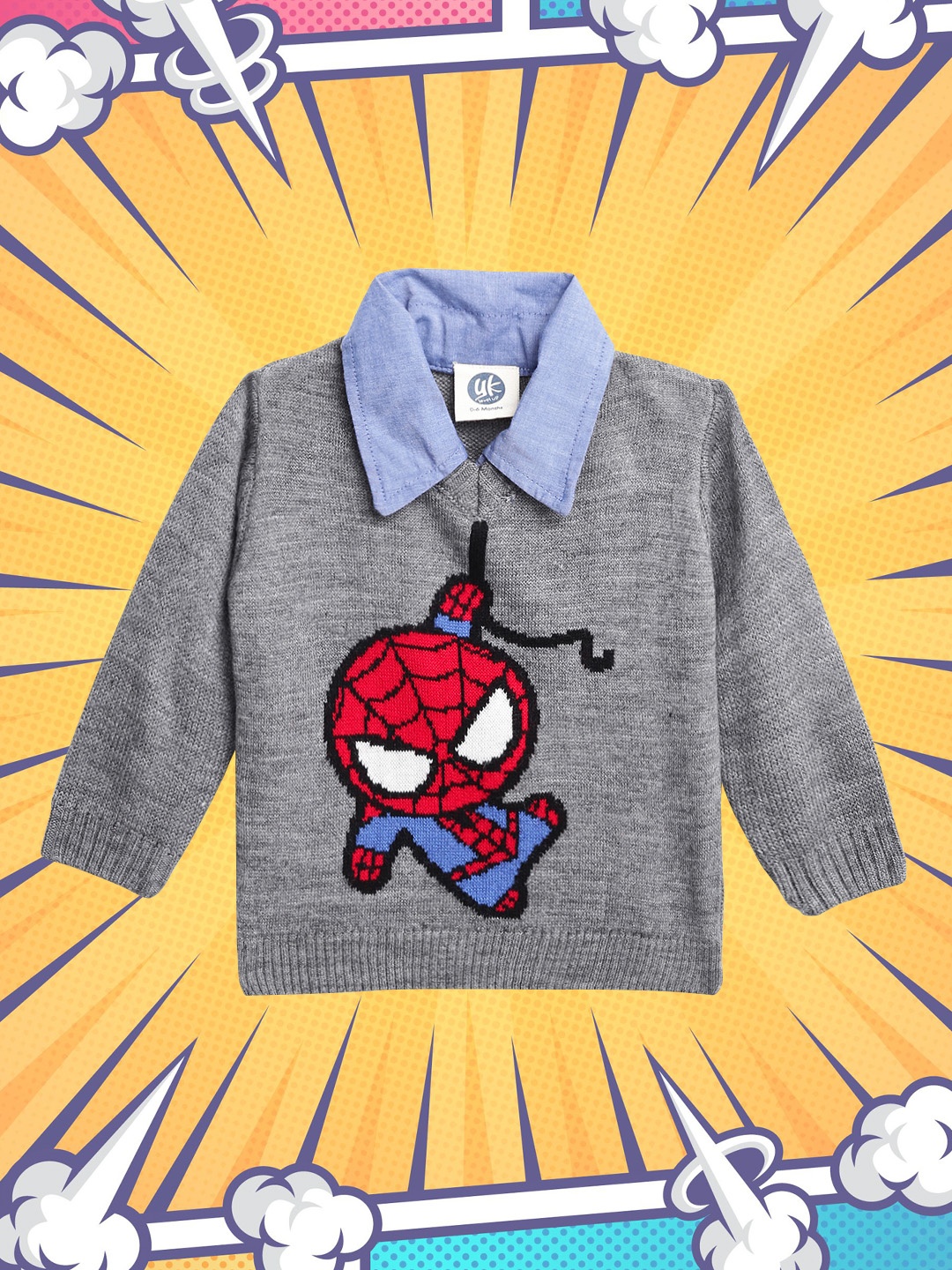 

YK Marvel Infant Boys Grey & Red Spiderman Self Design Pullover