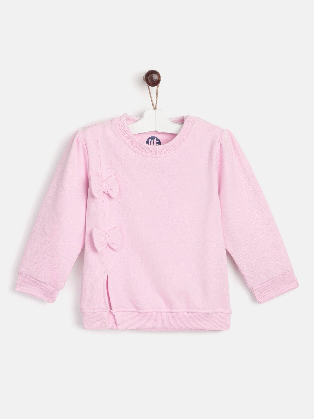 

YK Infant Girls Pink Solid Bow and Front-Slit Detail Sweatshirt