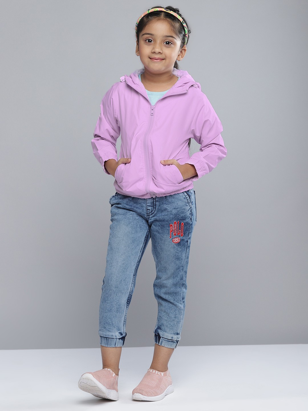 

YK Girls Lavender Solid Hooded Tailored Jacket