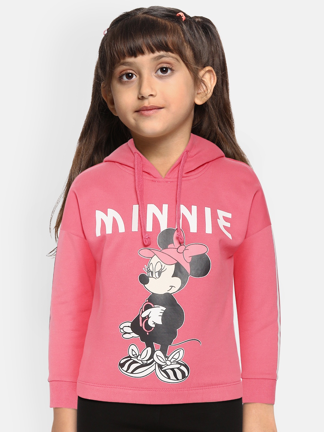 

YK Disney Girls Pink & Black Minnie Mouse Printed Hooded Sweatshirt