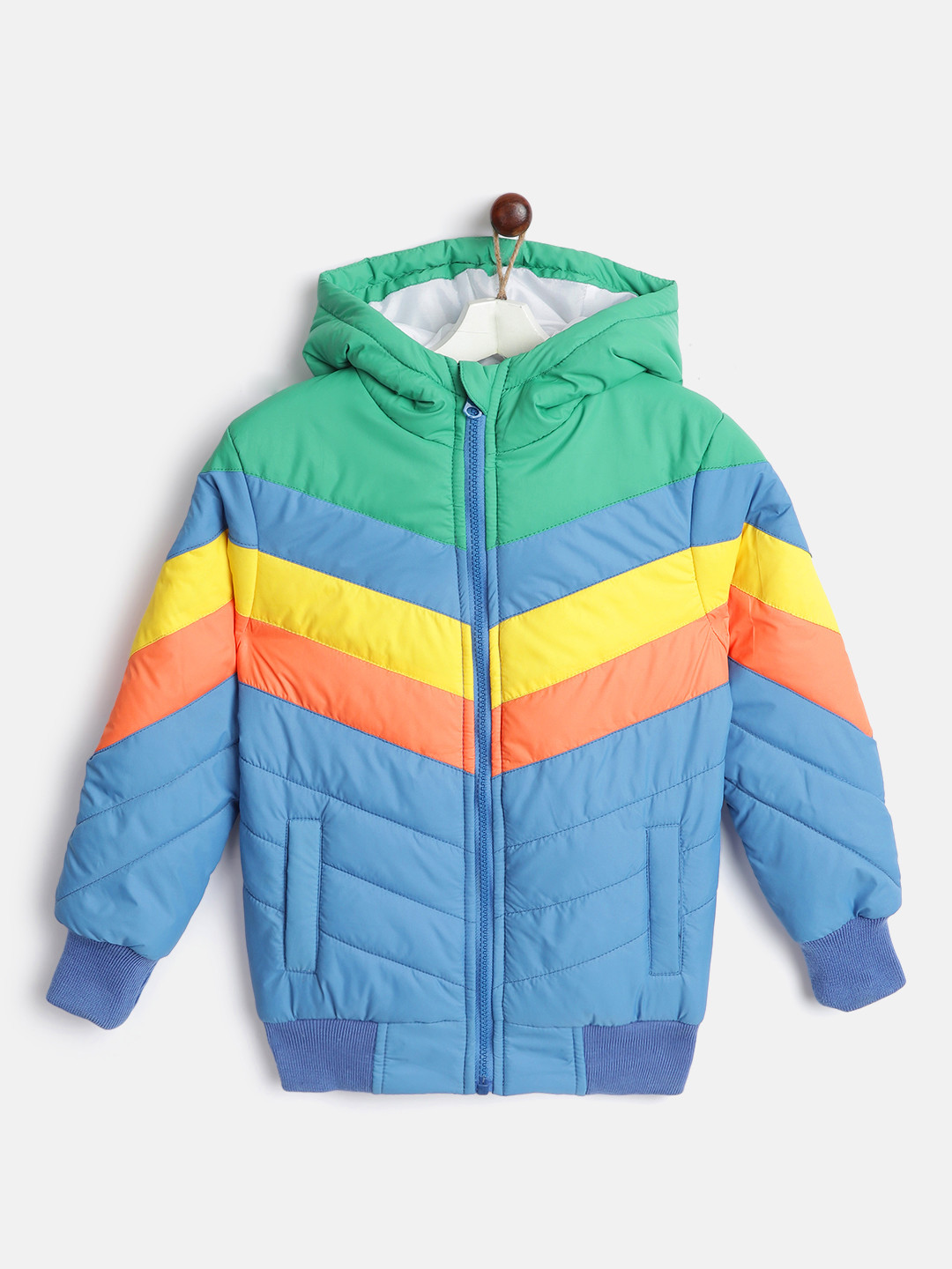 

YK Boys Blue & Yellow Striped Hooded Bomber Jacket