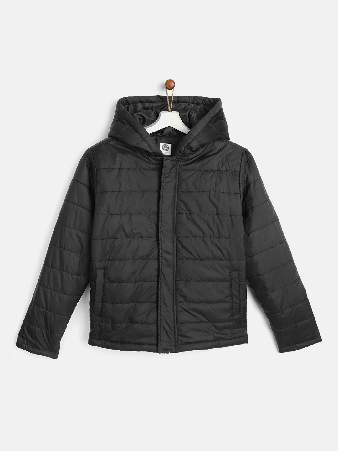 

YK Boys Black Solid Hooded Padded Jacket