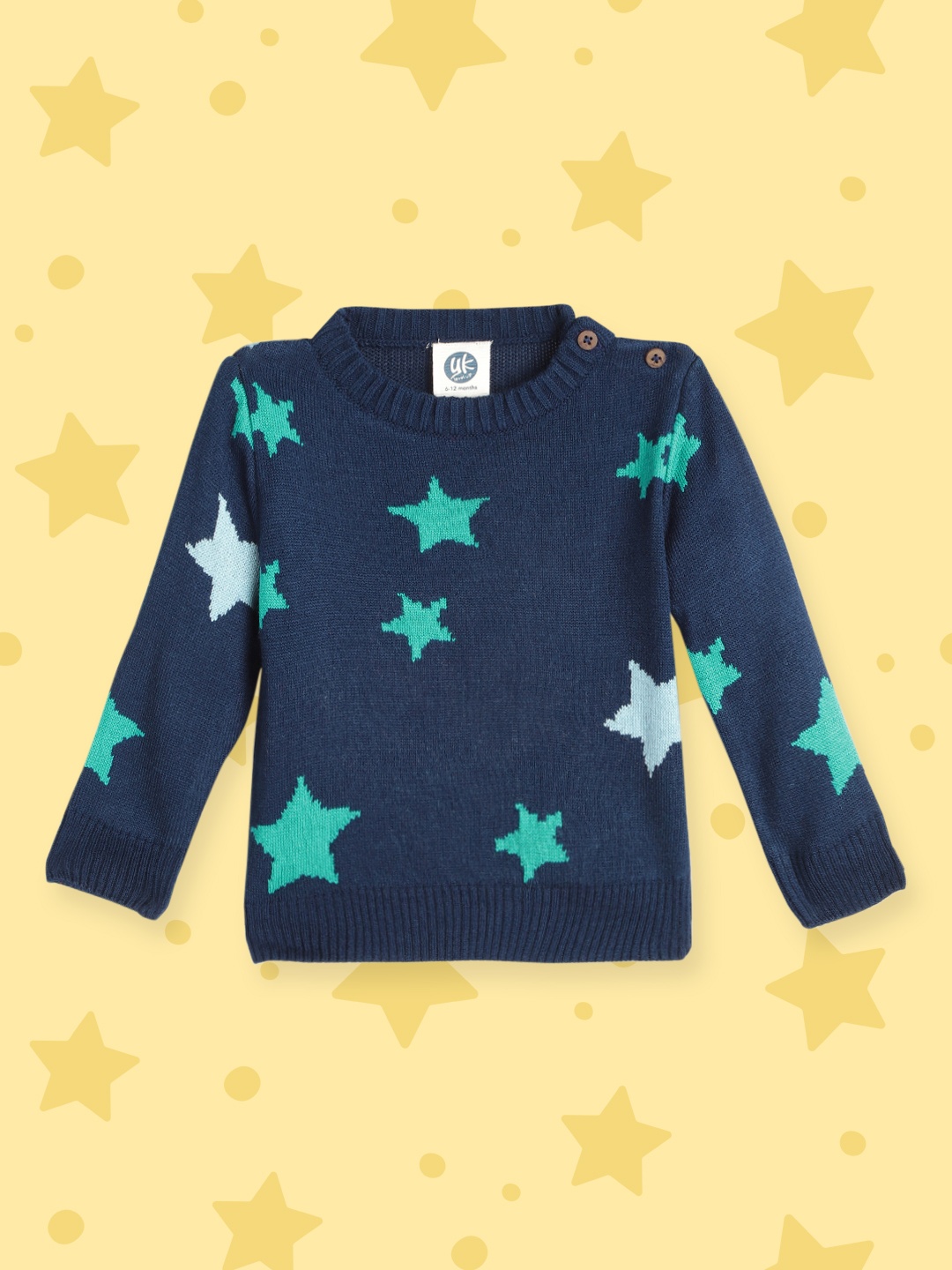 YK Infant Boys Navy Blue & Green Star Patterned Pullover
