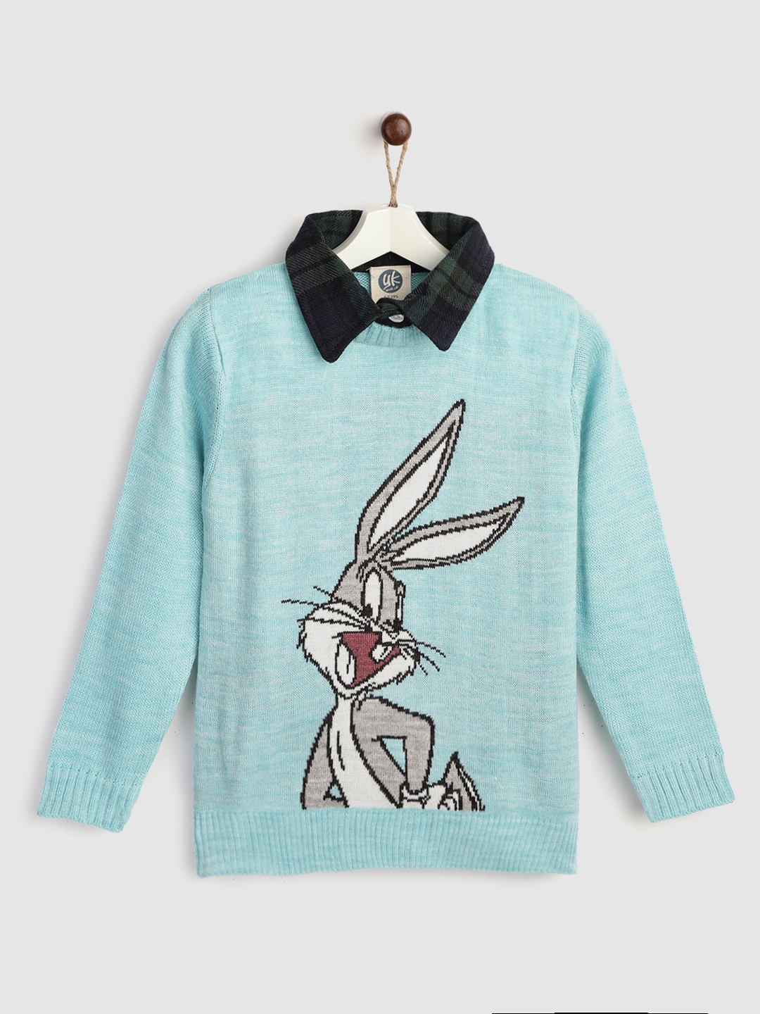 

YK Warner Bros Boys Blue & Grey Acrylic Bugs Bunny Self-Design Pullover