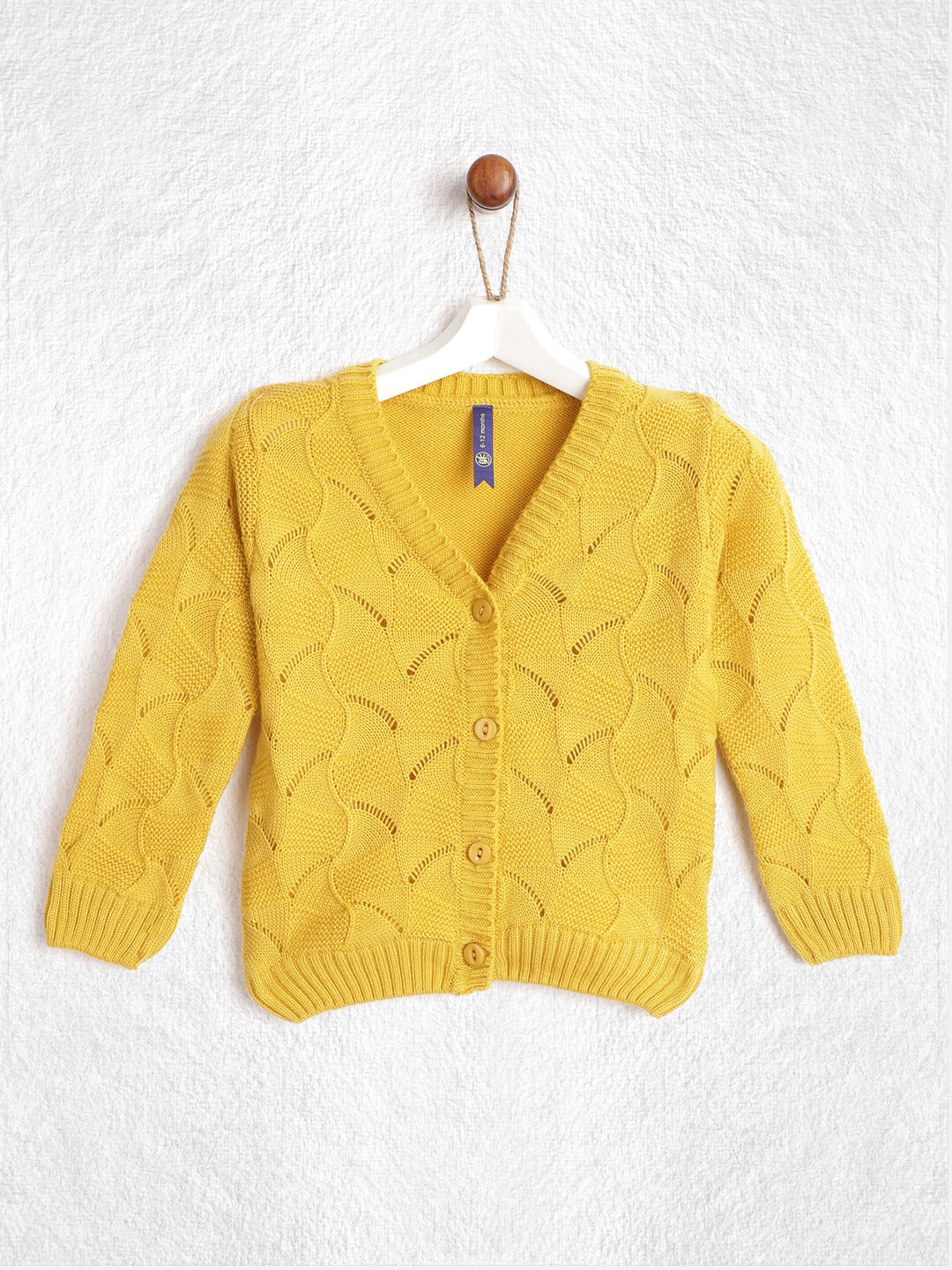 

YK Infant Girls Mustard Yellow Self Design Cardigan