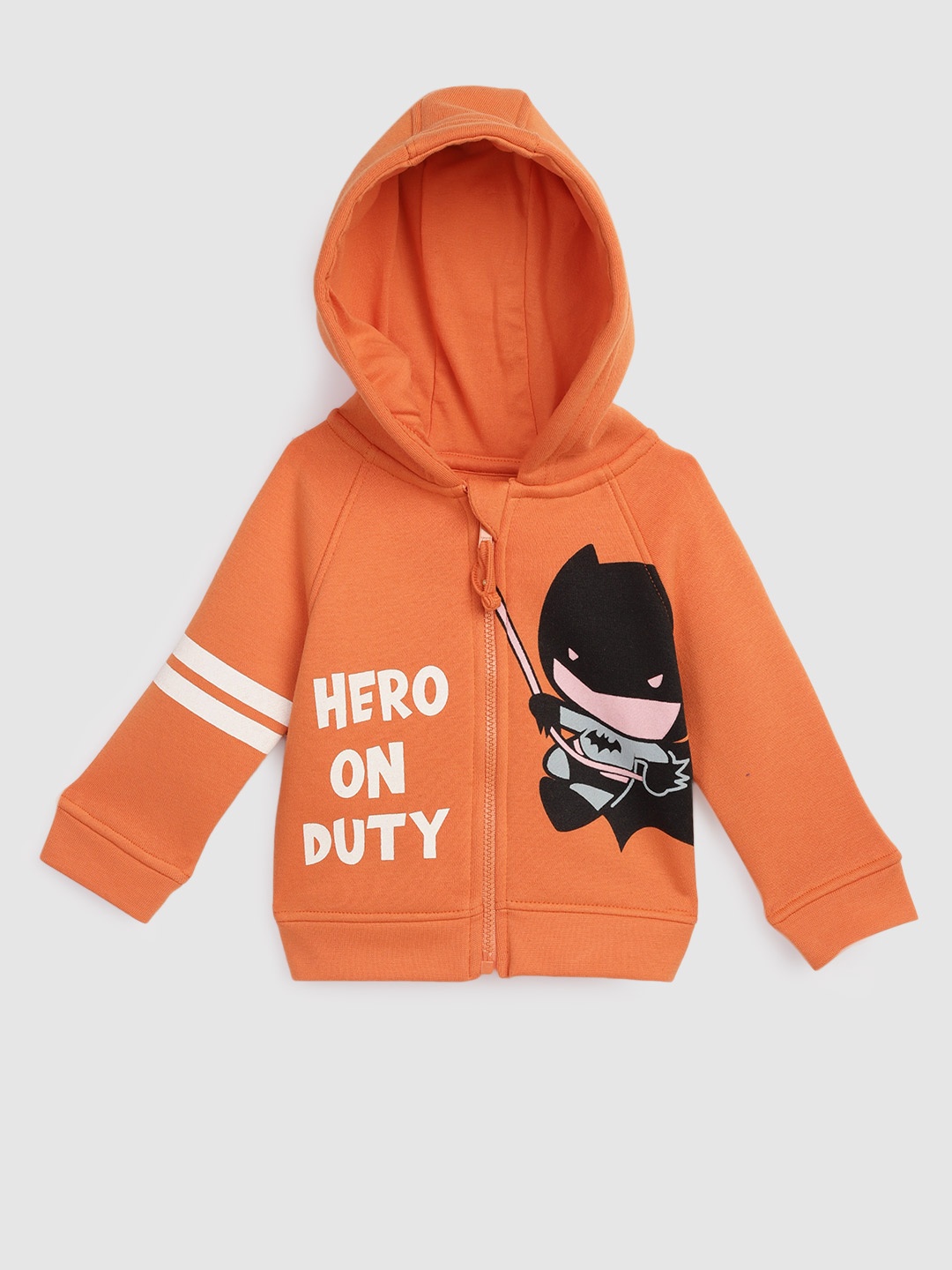 

YK Justice League Infant Boys Orange & Black Batman Print Hooded Sweatshirt