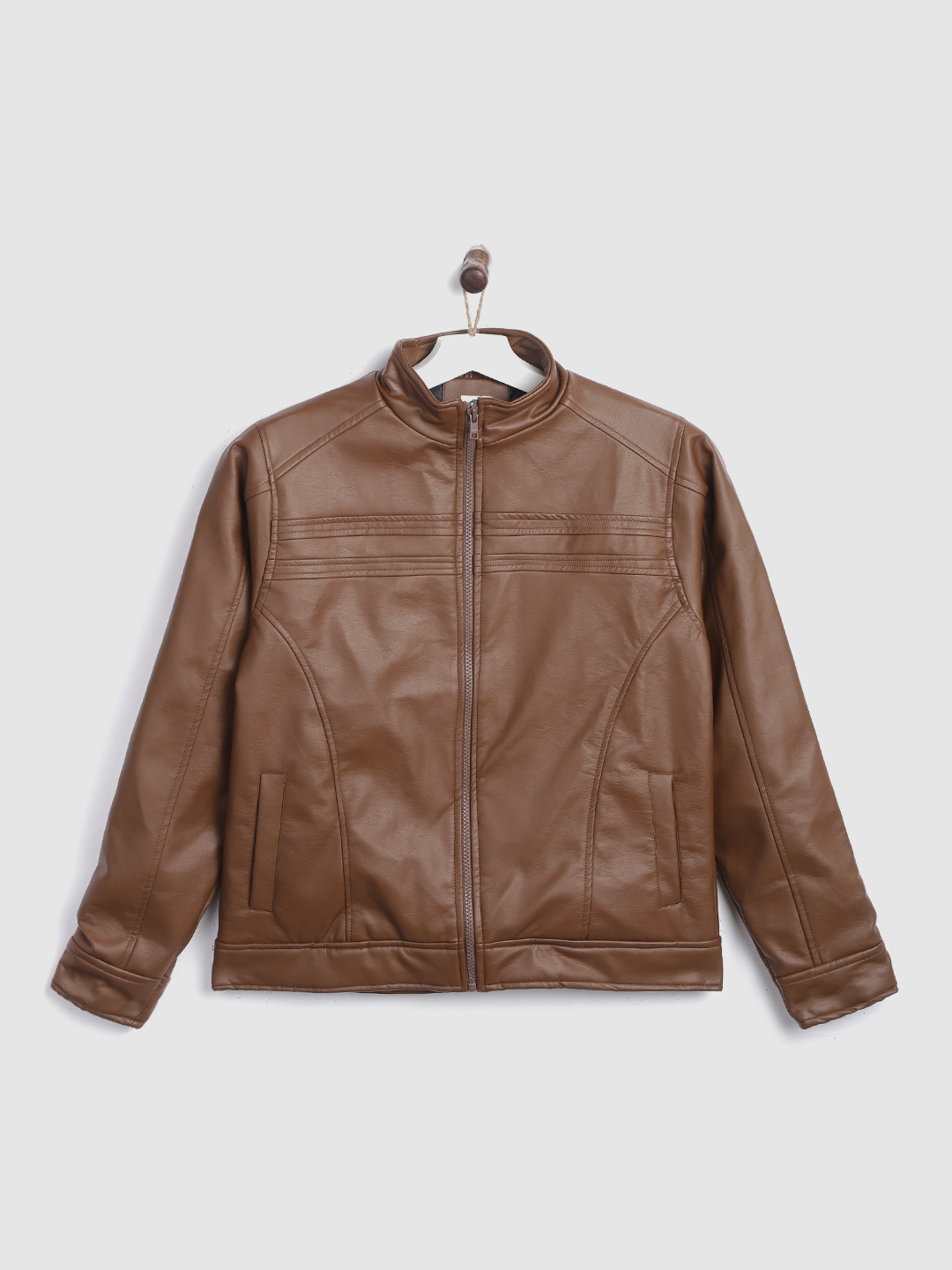 

YK Boys Brown PU Solid Biker Jacket