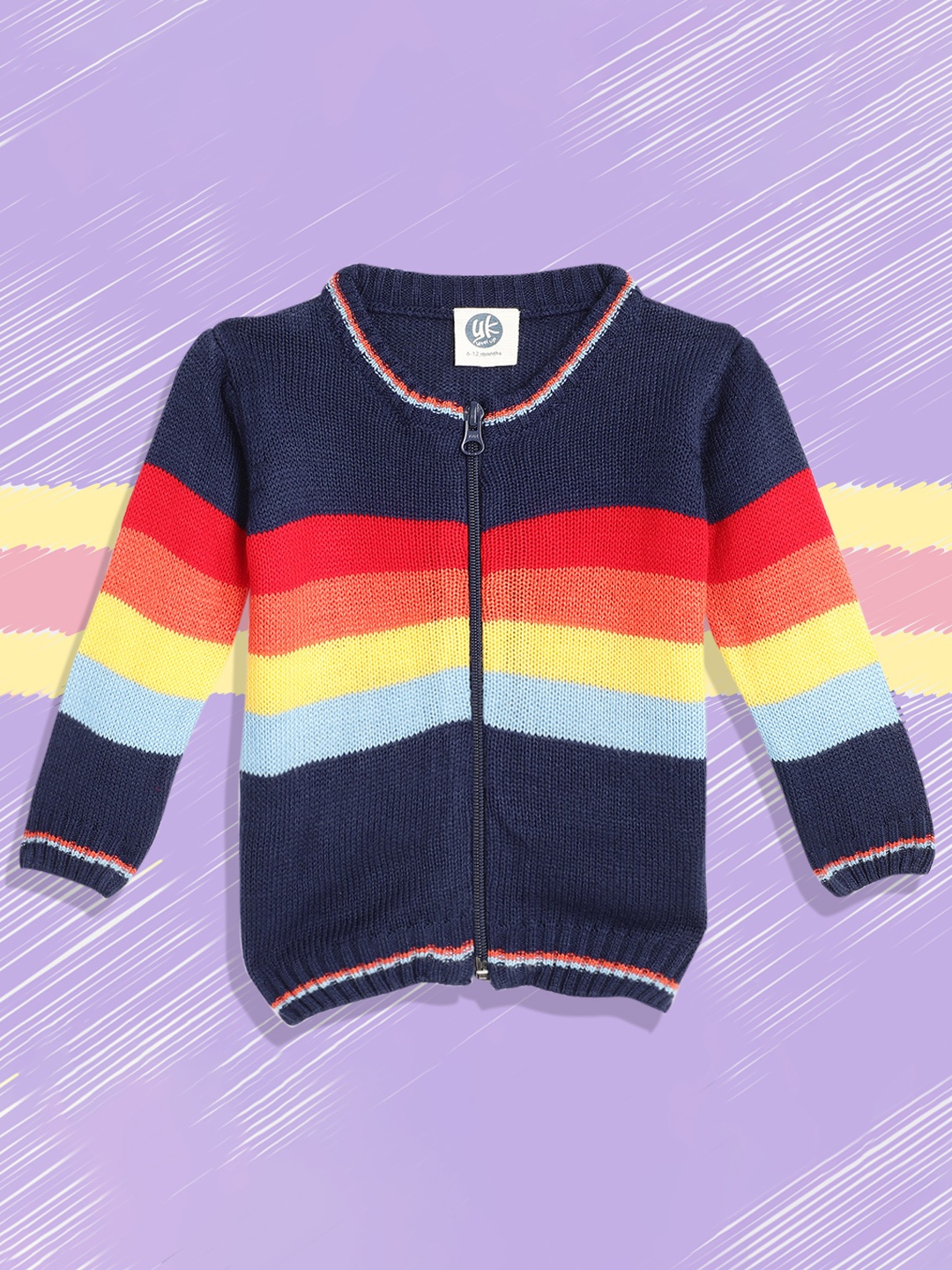 

YK Boys Navy Blue & Red Striped Cardigan