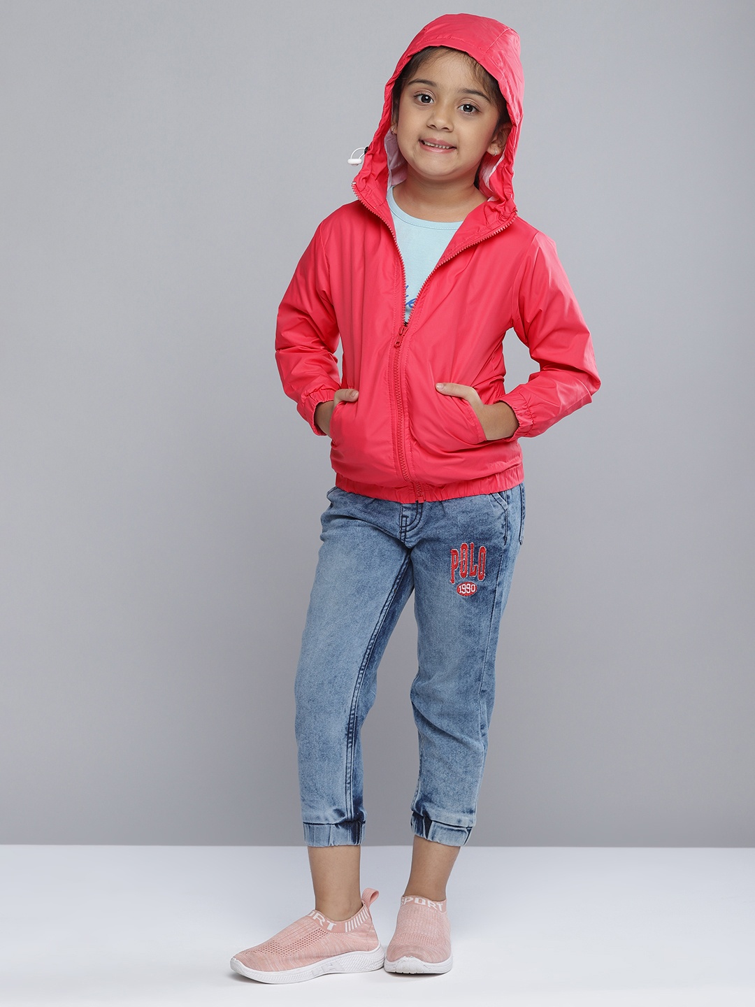 

YK Girls Fuchsia Pink Solid Hooded Tailored Jacket