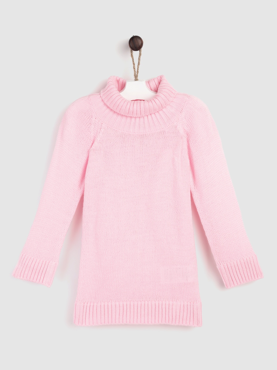 

YK Girls Pink Solid Longline Pullover