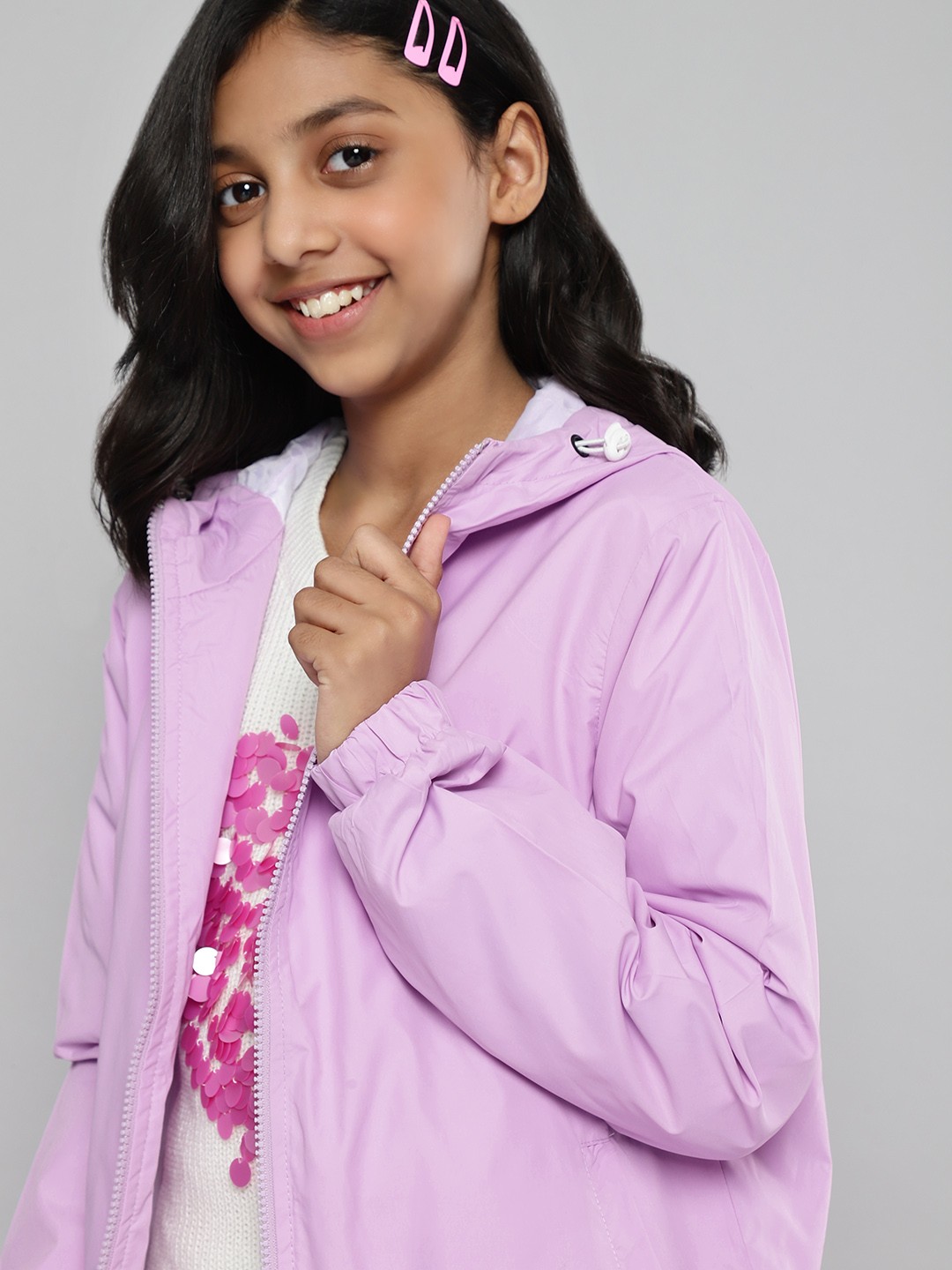 

YK Girls Lavender Solid Hooded Tailored Jacket