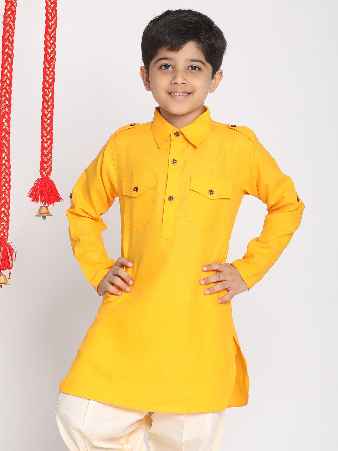 

VASTRAMAY Boys Yellow Pathani Kurta