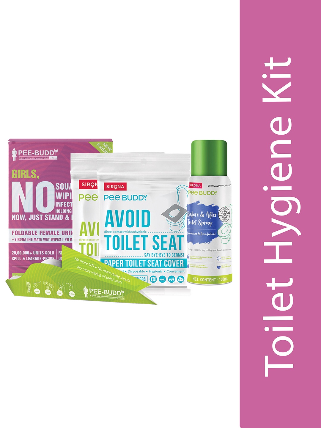 

PEEBUDDY Combo of Toilet Spray Toilet Seat Cover & Pee Buddy Foldable, Green