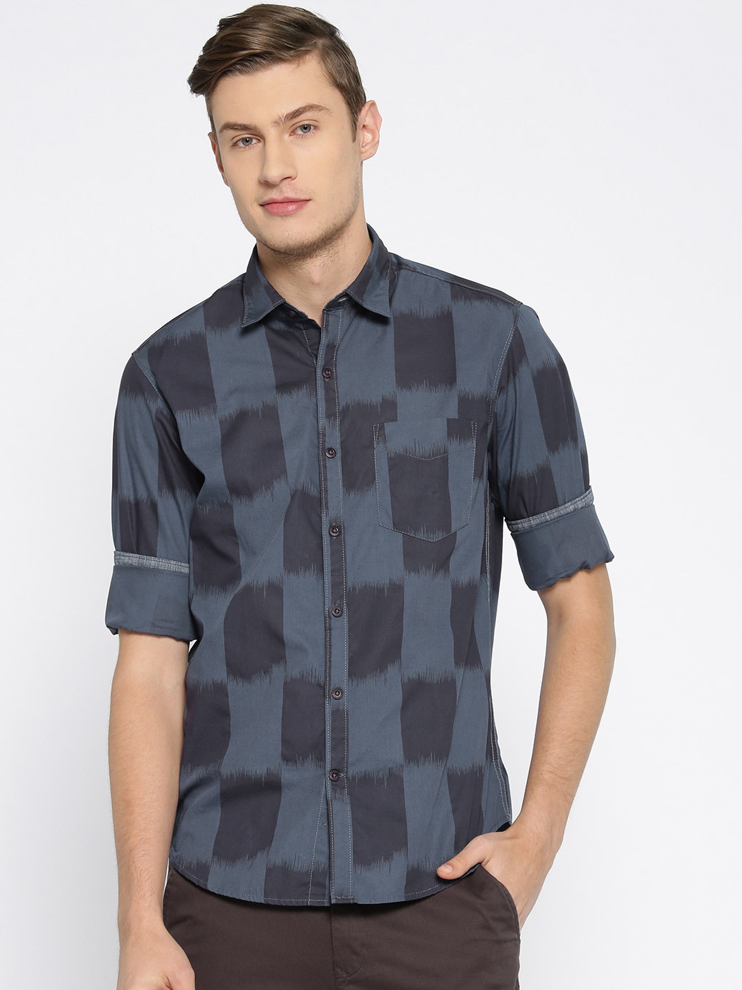 

John Players Men Dark Blue Trim Fit Printed Casual Shirt