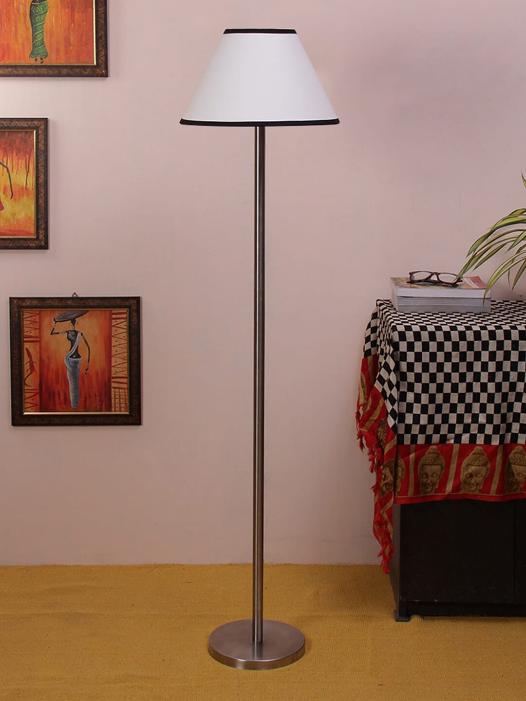 

Devansh White & Black Solid Traditional Club Lamp with Shade